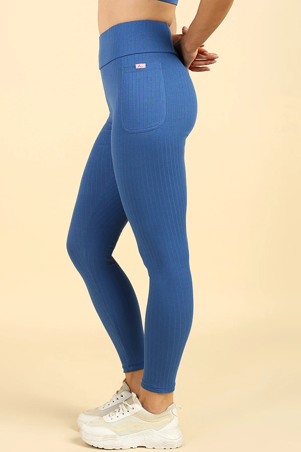 All Over Ribbed Cotton Blue Mom Legging - Image 8