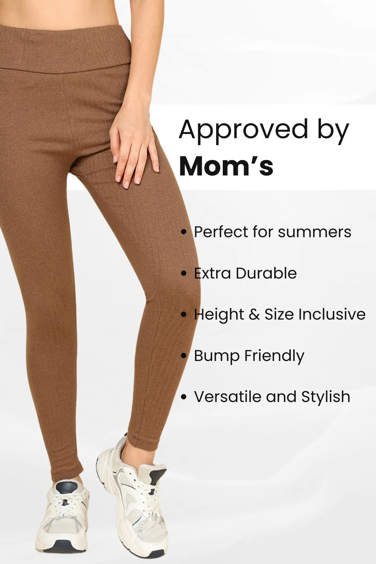 All Over Ribbed Cotton Melange Brown Mom Legging - Image 5