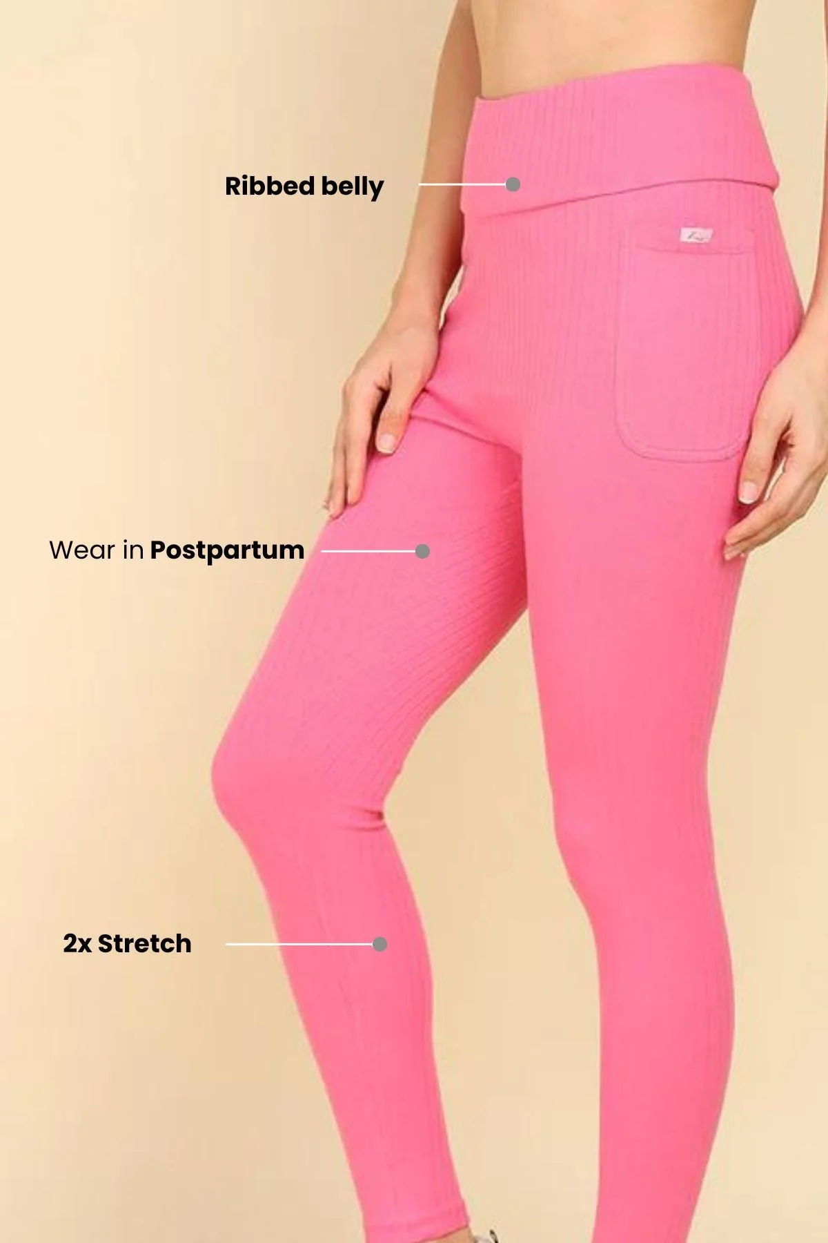 All Over Ribbed Cotton Pink Mom Legging - Image 13