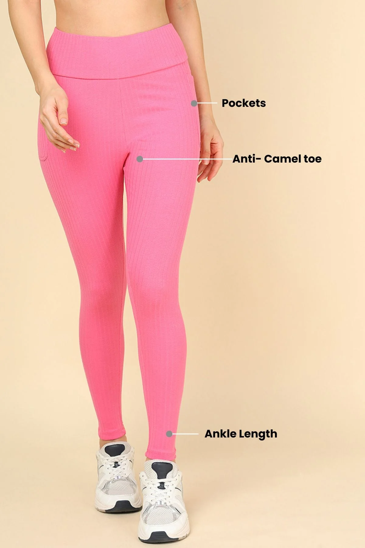 All Over Ribbed Cotton Pink Mom Legging - Image 4