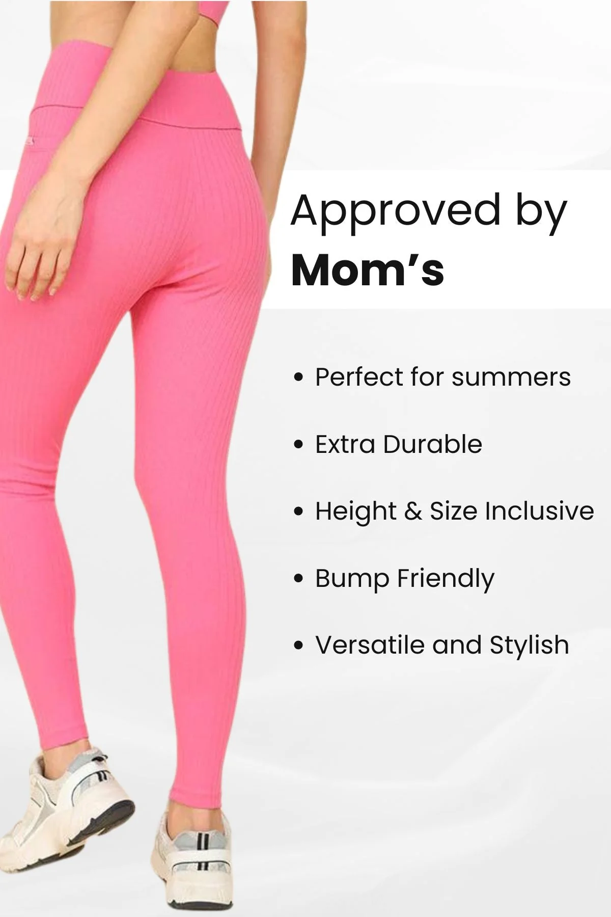 All Over Ribbed Cotton Pink Mom Legging - Image 5