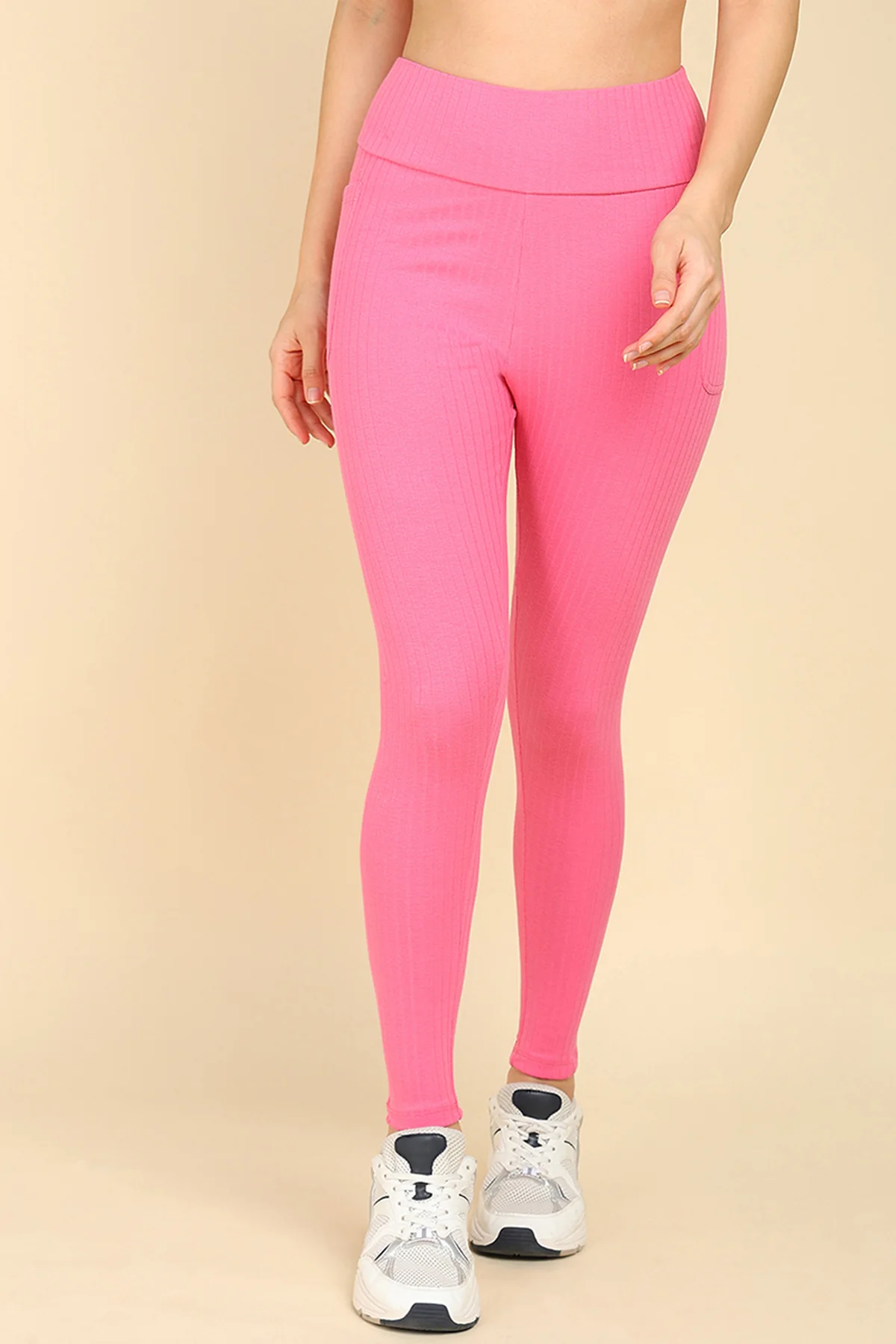 All Over Ribbed Cotton Pink Mom Legging - Image 6