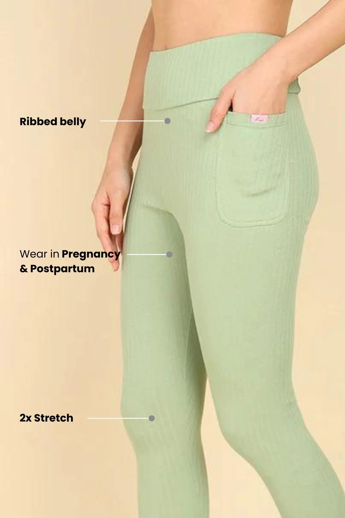 All Over Ribbed Cotton Matcha Green Mom Legging - Image 3