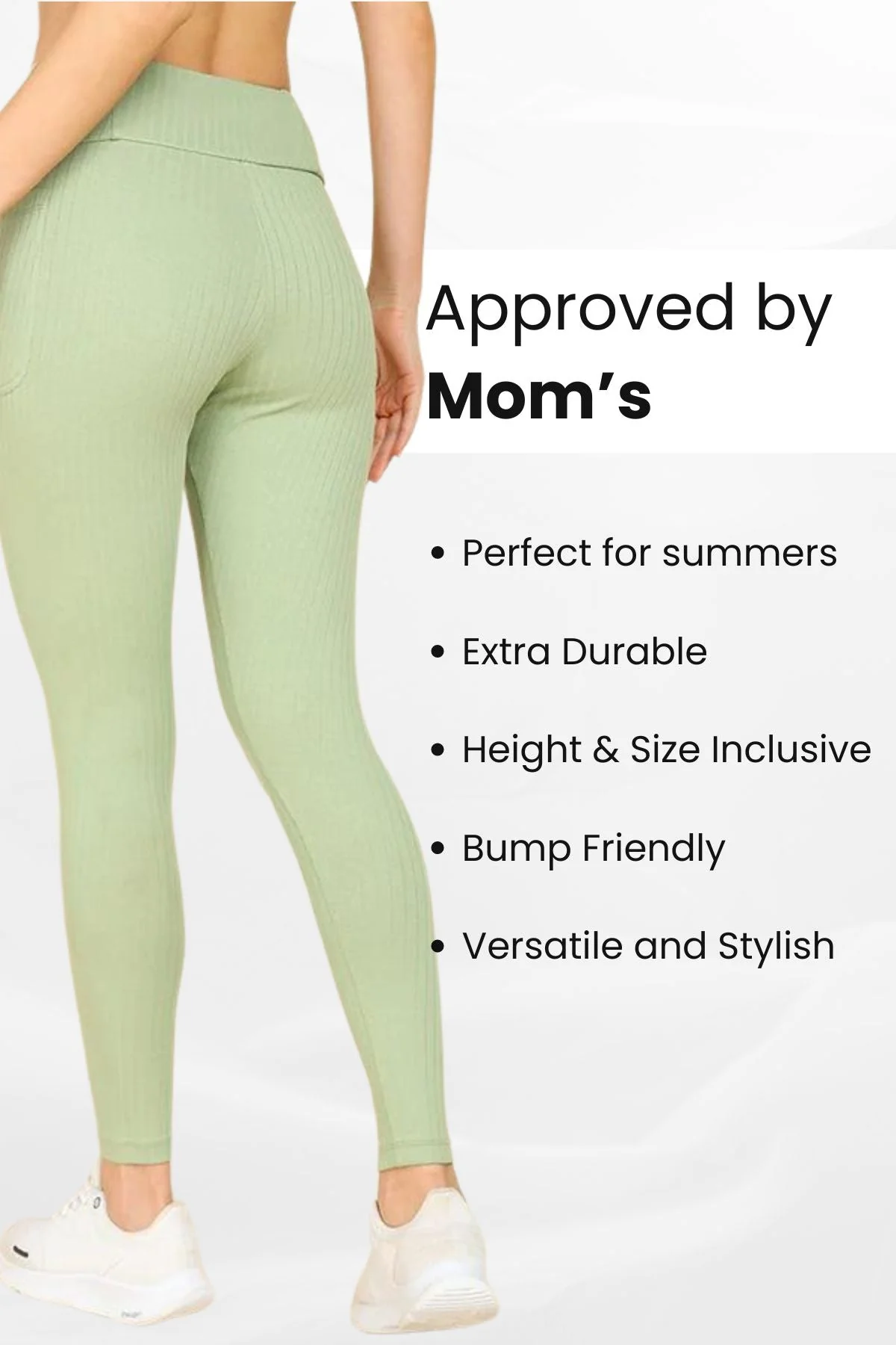 All Over Ribbed Cotton Matcha Green Mom Legging - Image 5