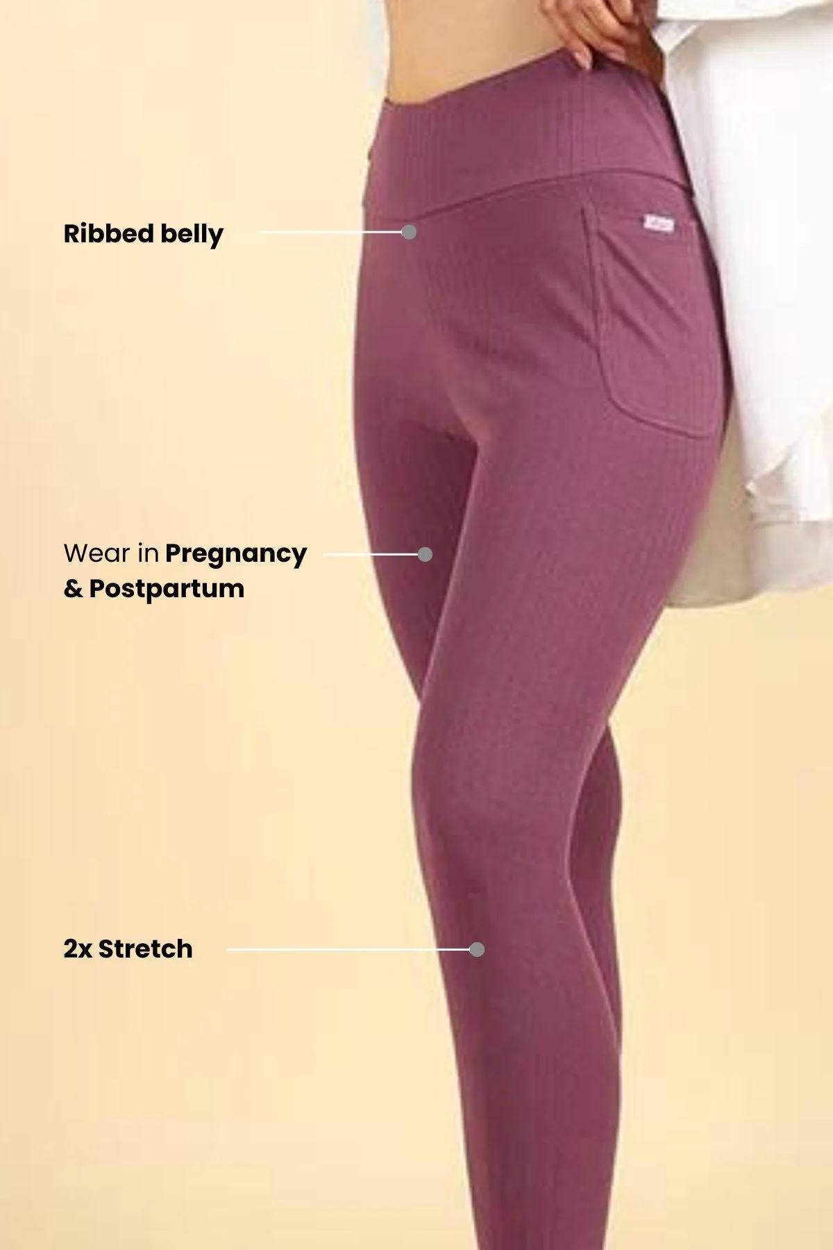All Over Ribbed Cotton Rosewood Mom Legging - Image 3