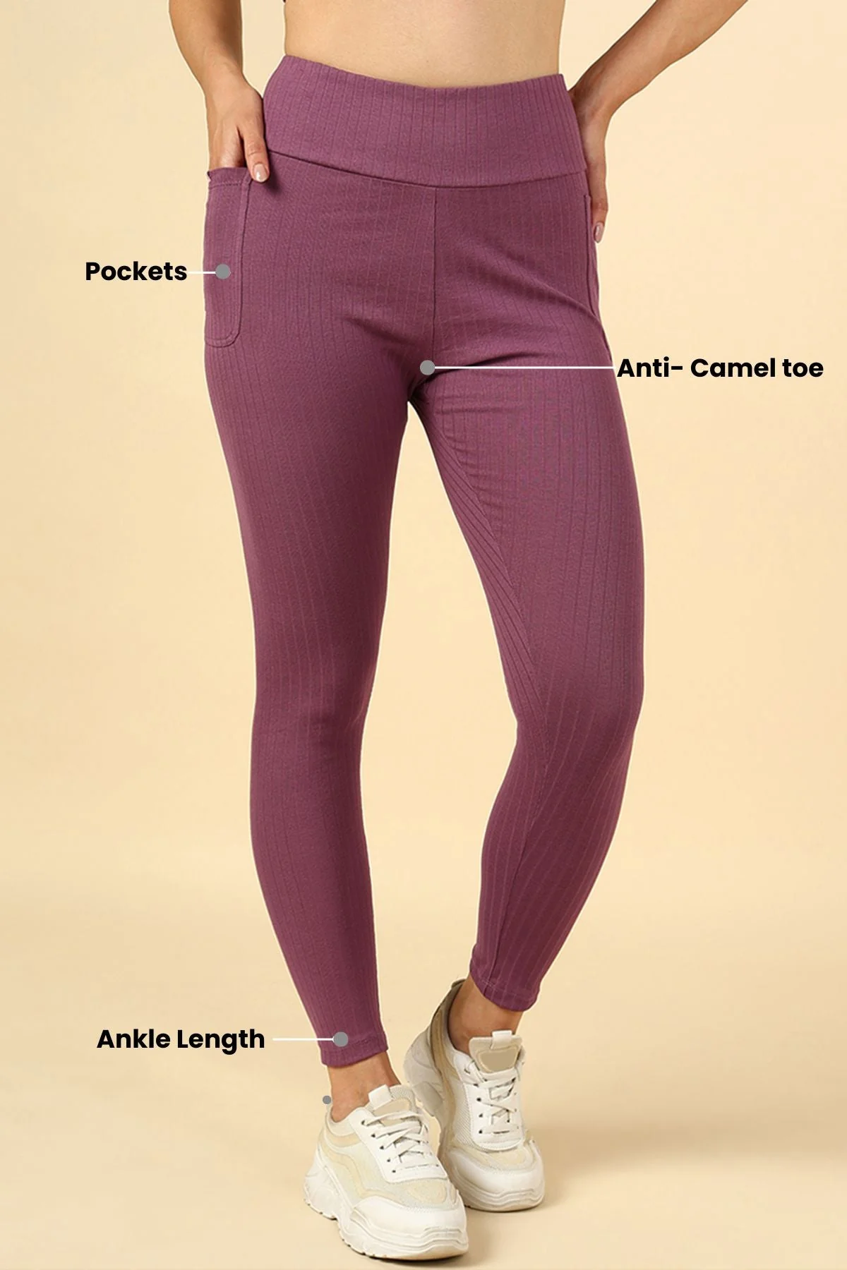 All Over Ribbed Cotton Rosewood Mom Legging - Image 4