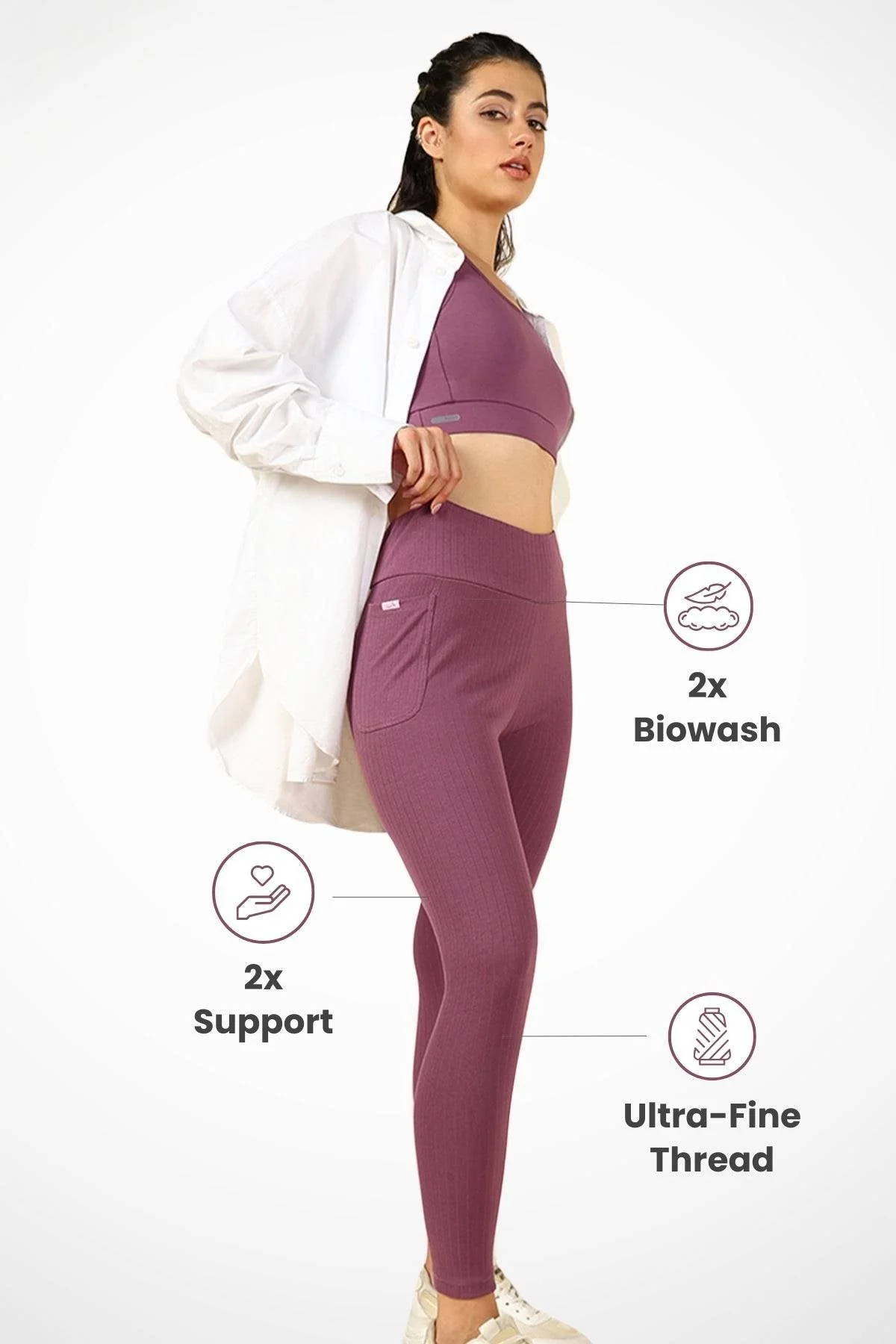 All Over Ribbed Cotton Rosewood Mom Legging - Image 9