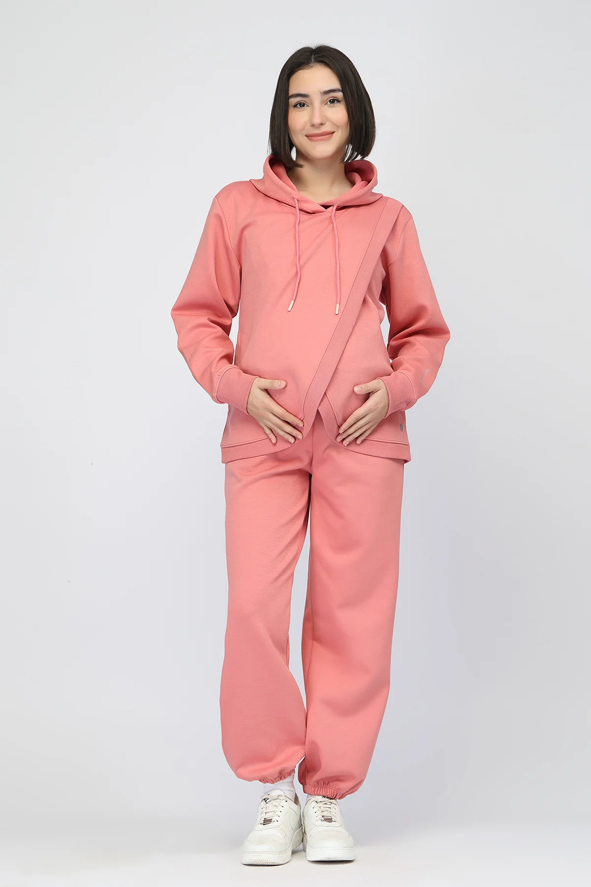Anaya Maternity Zipless Feeding Hoodie & Jogger Set - Pink - Image 3