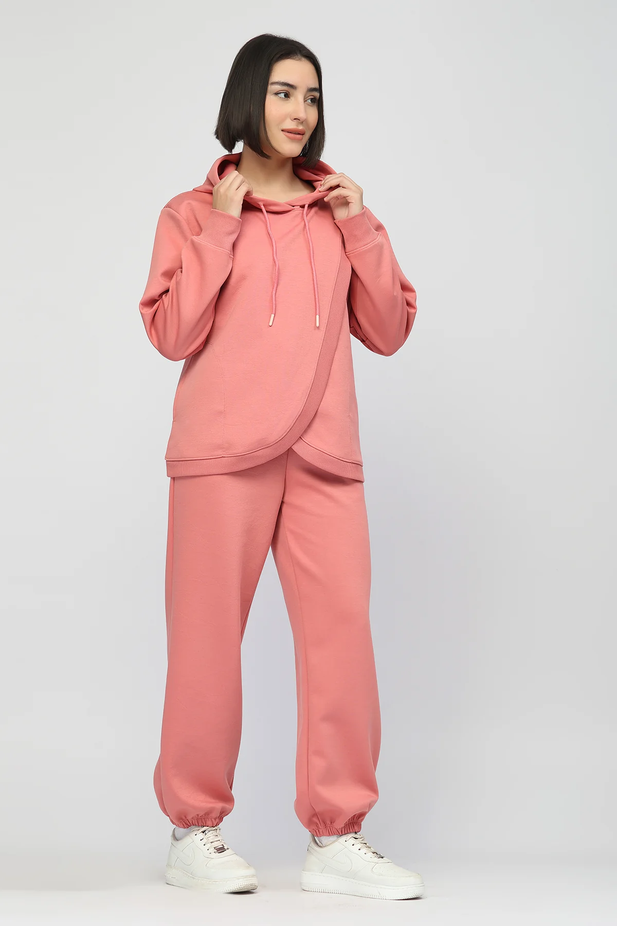 Anaya Maternity Zipless Feeding Hoodie & Jogger Set - Pink - Image 6