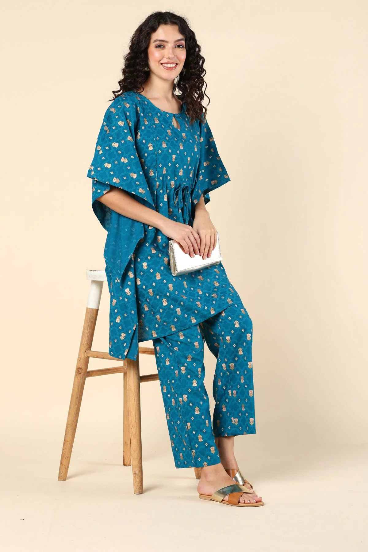 Aqua Blue Pregnancy Maternity Kaftan Set (Top & Bottom) - Image 4