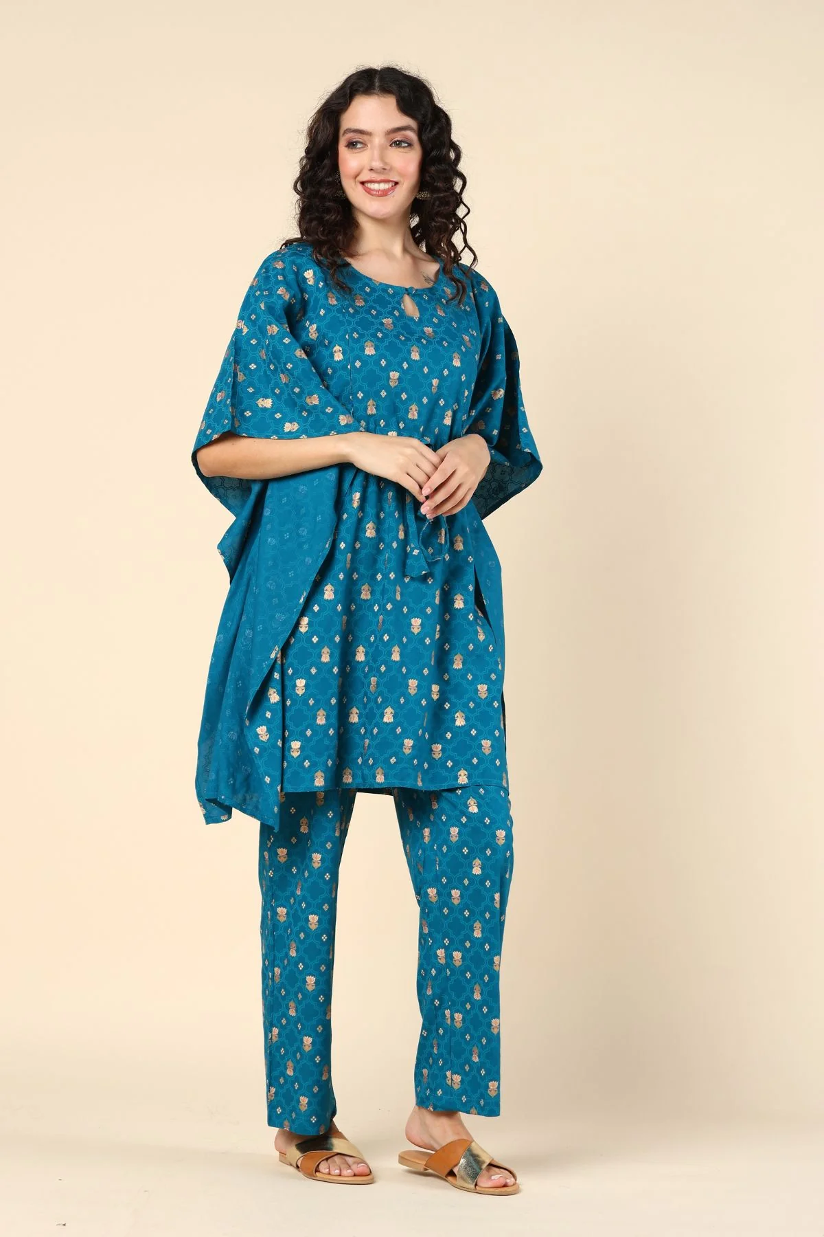 Aqua Blue Pregnancy Maternity Kaftan Set (Top & Bottom) - Image 5