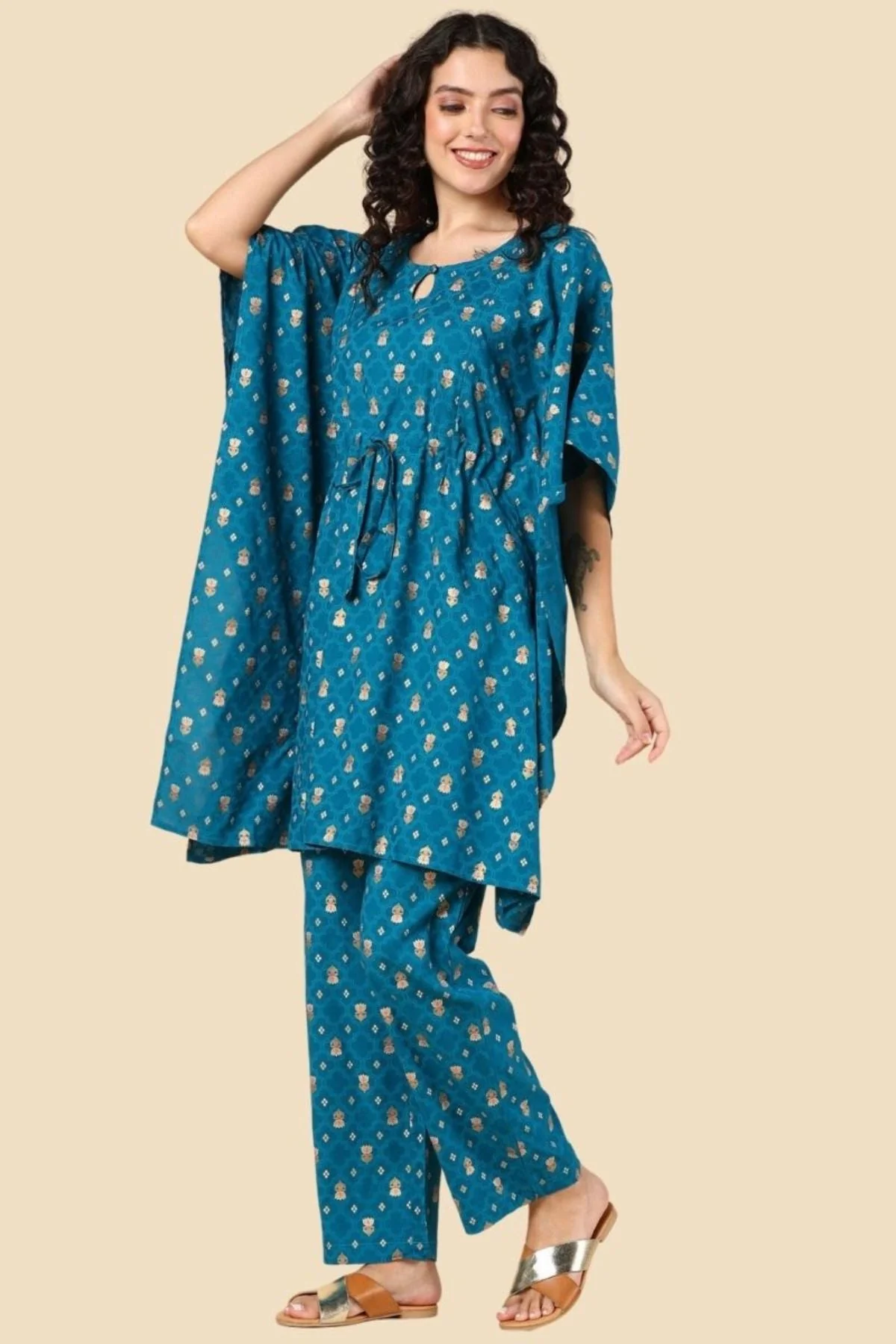 Aqua Blue Pregnancy Maternity Kaftan Set (Top & Bottom) - Image 7