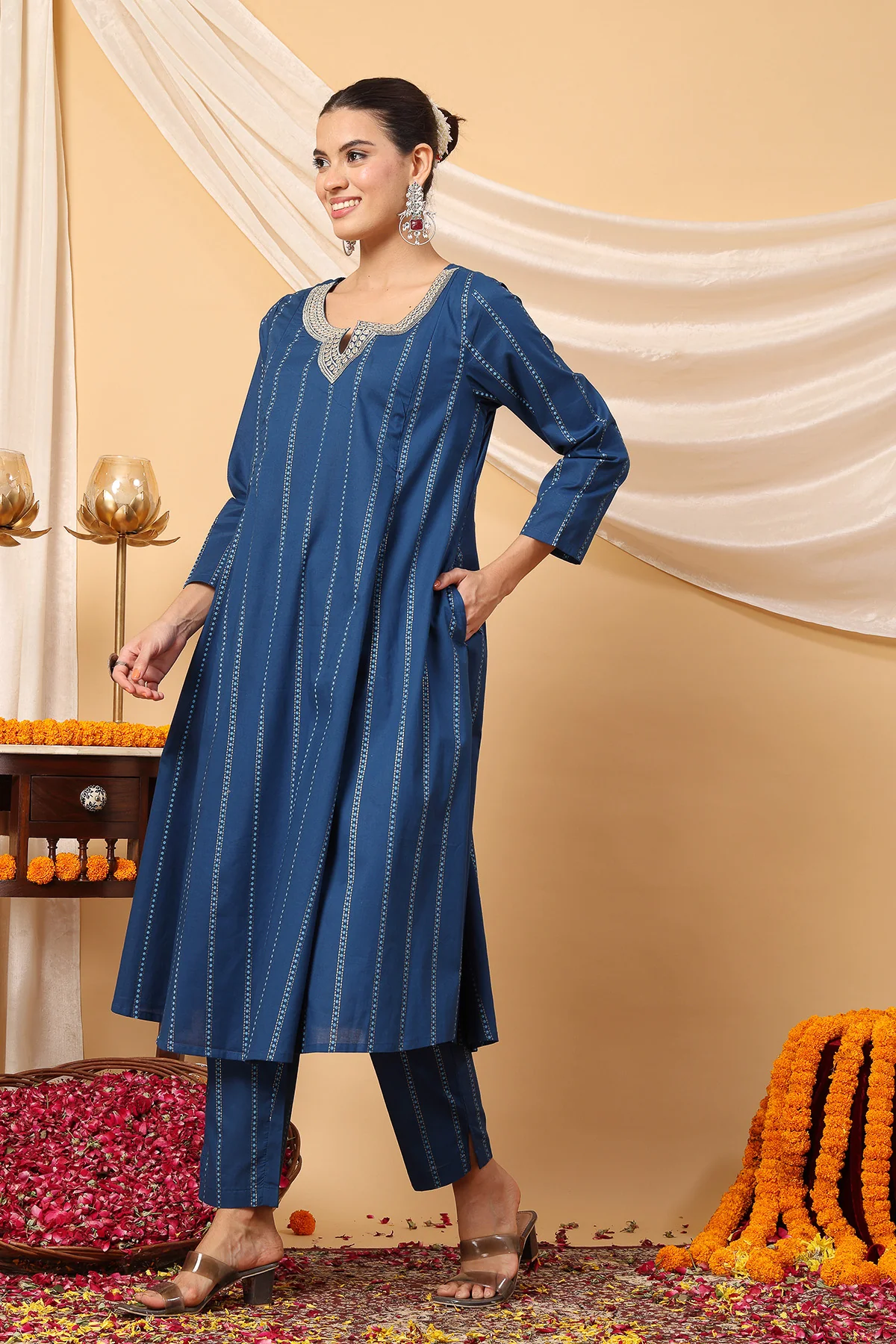Azure Blue Essence Mirror Reflections Festive Maternity Feeding Suit Set - Image 11