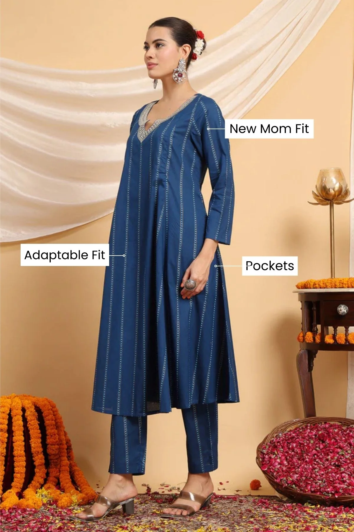 Azure Blue Essence Mirror Reflections Festive Maternity Feeding Suit Set - Image 4