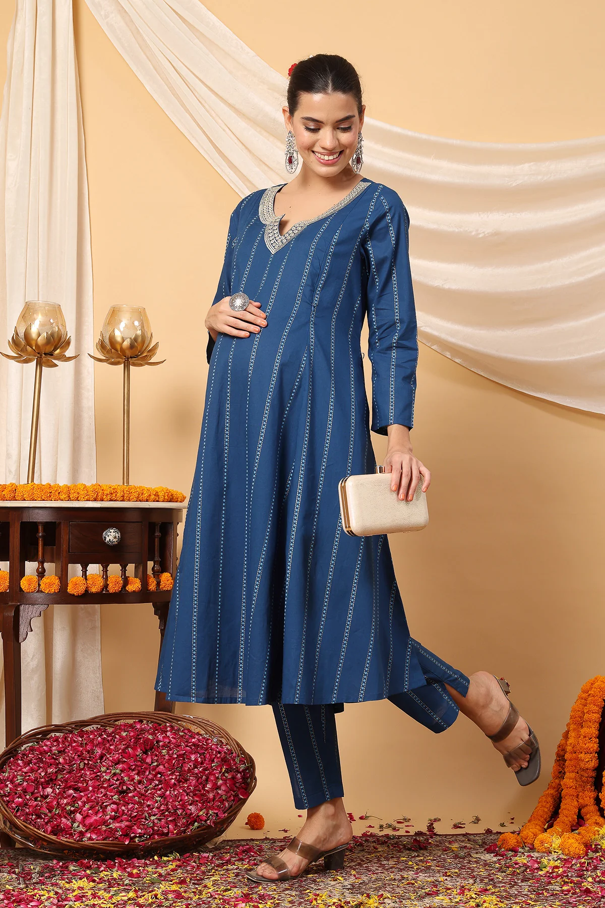 Azure Blue Essence Mirror Reflections Festive Maternity Feeding Suit Set - Image 5