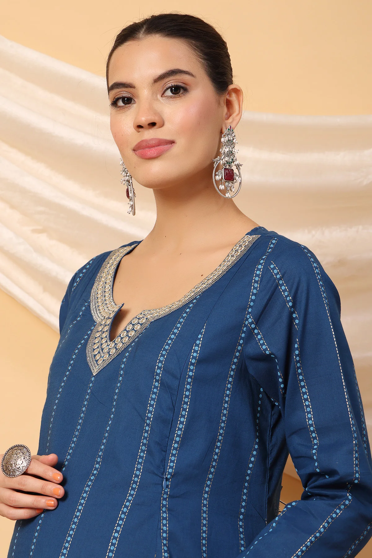 Azure Blue Essence Mirror Reflections Festive Maternity Feeding Suit Set - Image 6