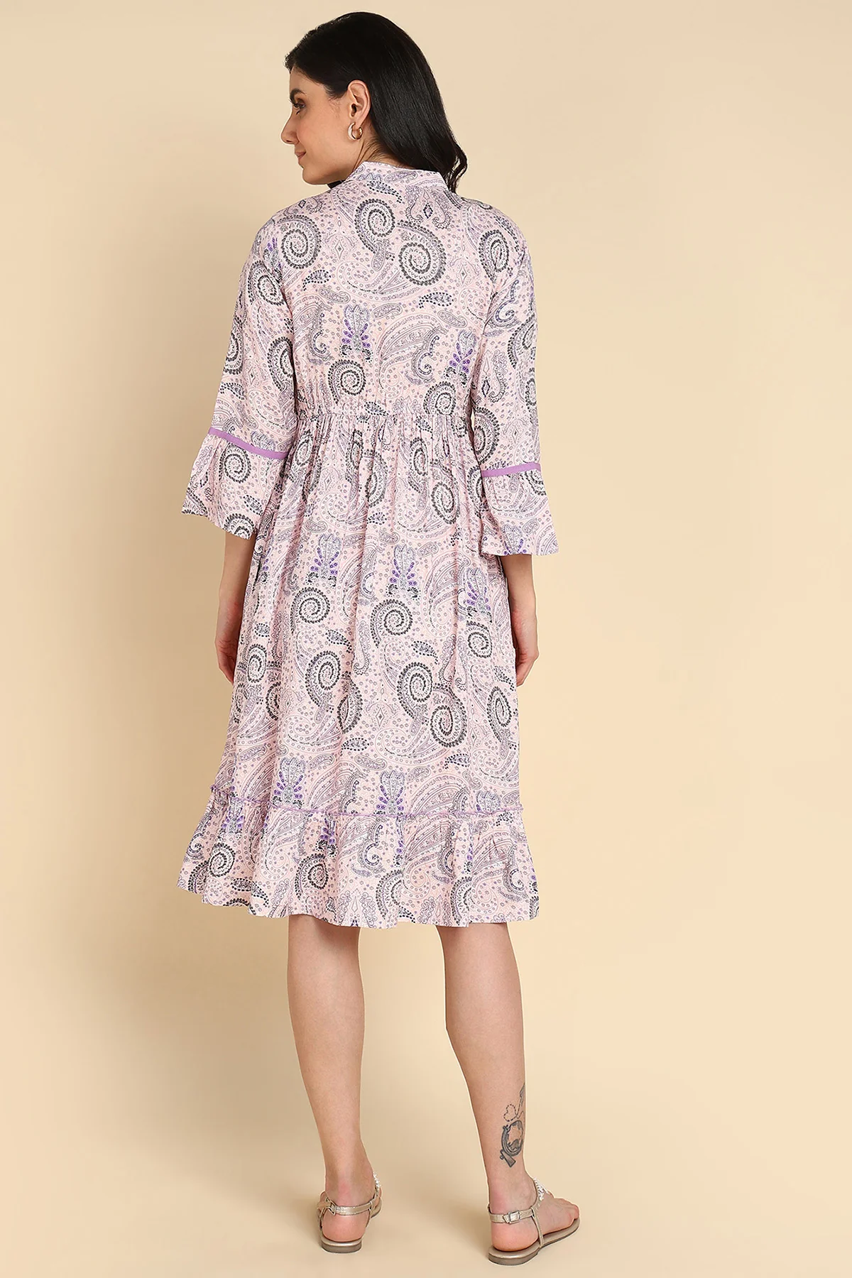 Baby Pink Printed Shirt Dress for Zipless Feeding - Image 4