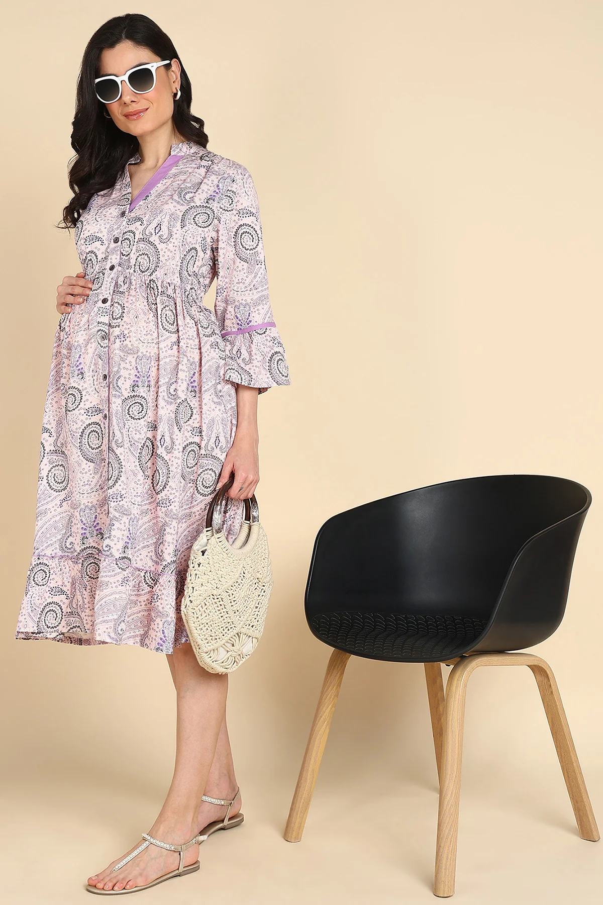 Baby Pink Printed Shirt Dress for Zipless Feeding - Image 6