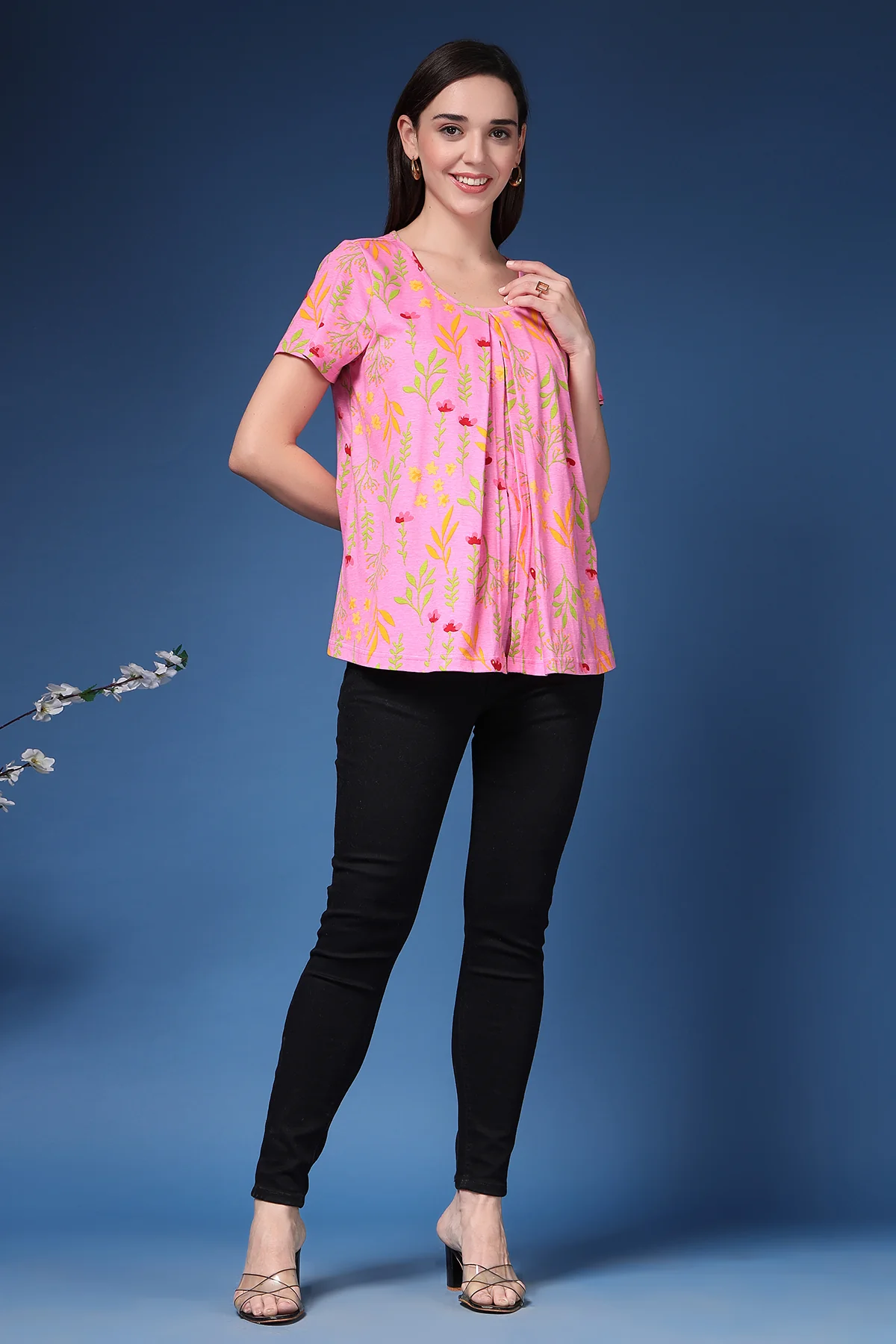 Baby Pink V Pleated Cotton Zipless Feeding Top - Image 5