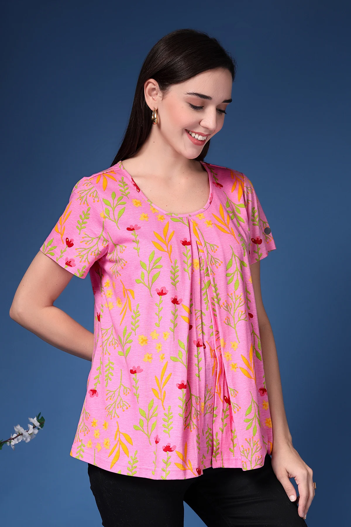 Baby Pink V Pleated Cotton Zipless Feeding Top - Image 6