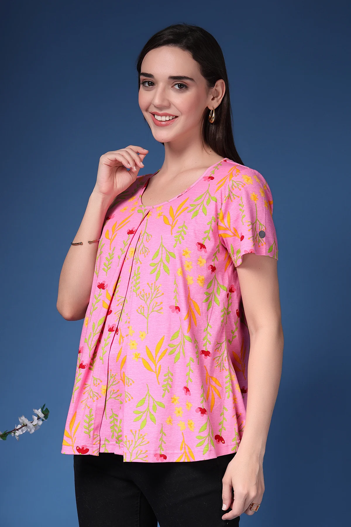 Baby Pink V Pleated Cotton Zipless Feeding Top - Image 8