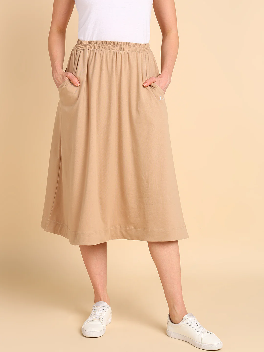 Beige 100% Cotton Jersey Pregnancy Skirt with Detachable Strap & Pockets - Image 11