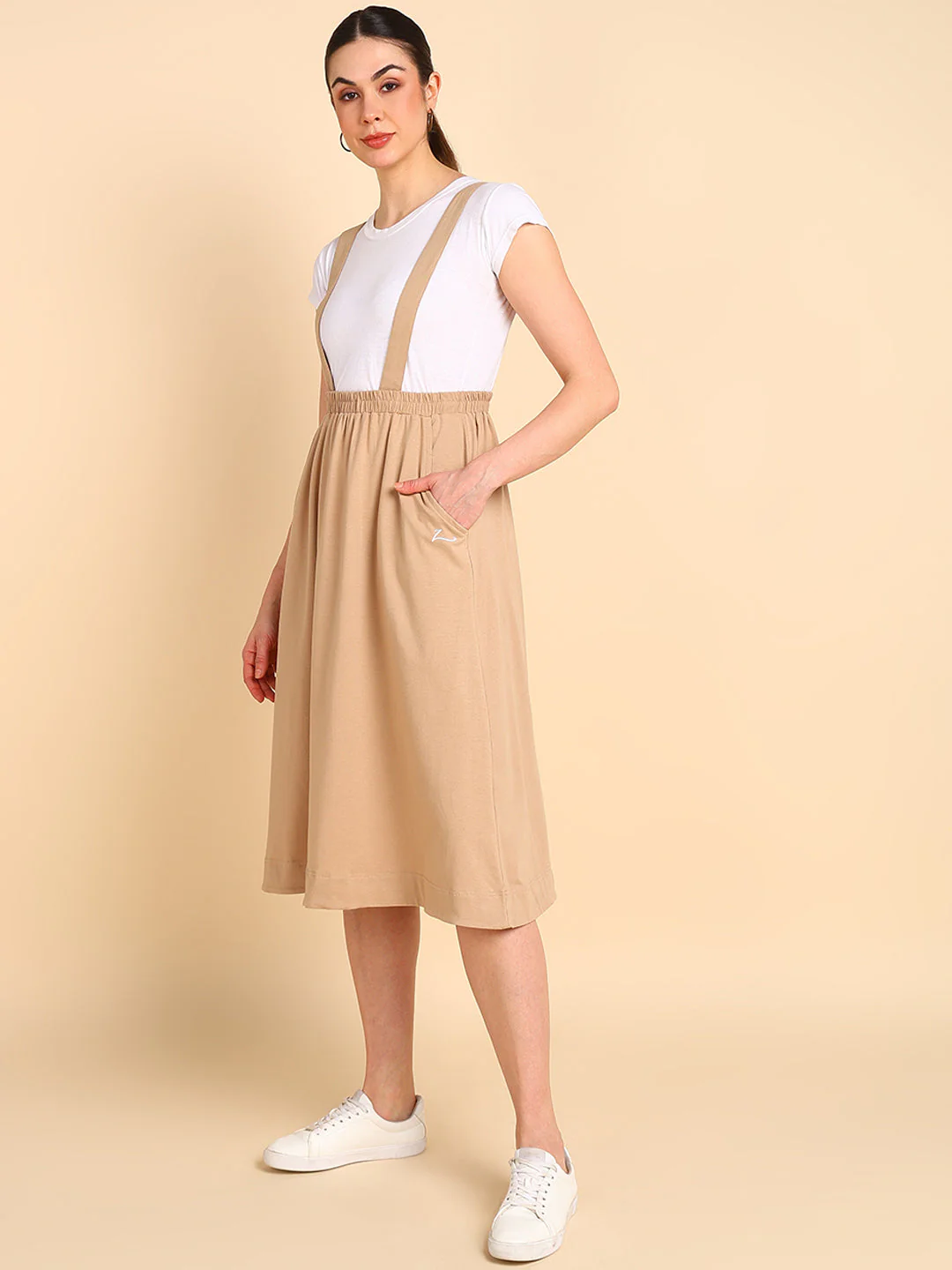 Beige 100% Cotton Jersey Pregnancy Skirt with Detachable Strap & Pockets - Image 13