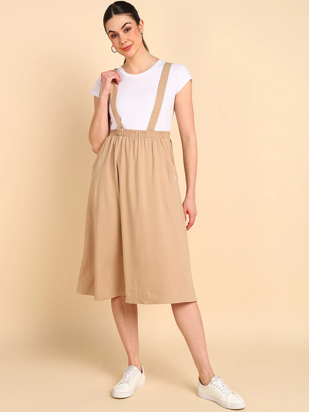 Beige 100% Cotton Jersey Pregnancy Skirt with Detachable Strap & Pockets - Image 16