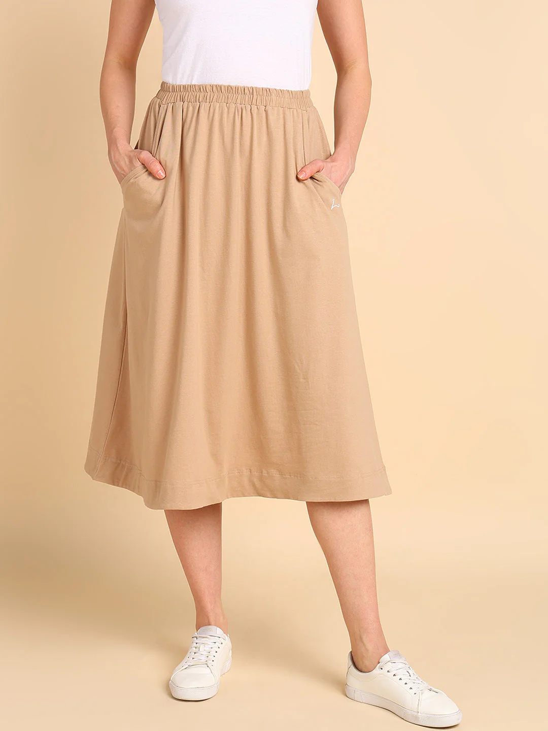 Beige 100% Cotton Jersey Pregnancy Skirt with Detachable Strap & Pockets - Image 19