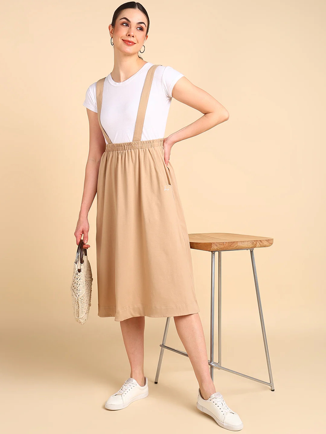 Beige 100% Cotton Jersey Pregnancy Skirt with Detachable Strap & Pockets - Image 6