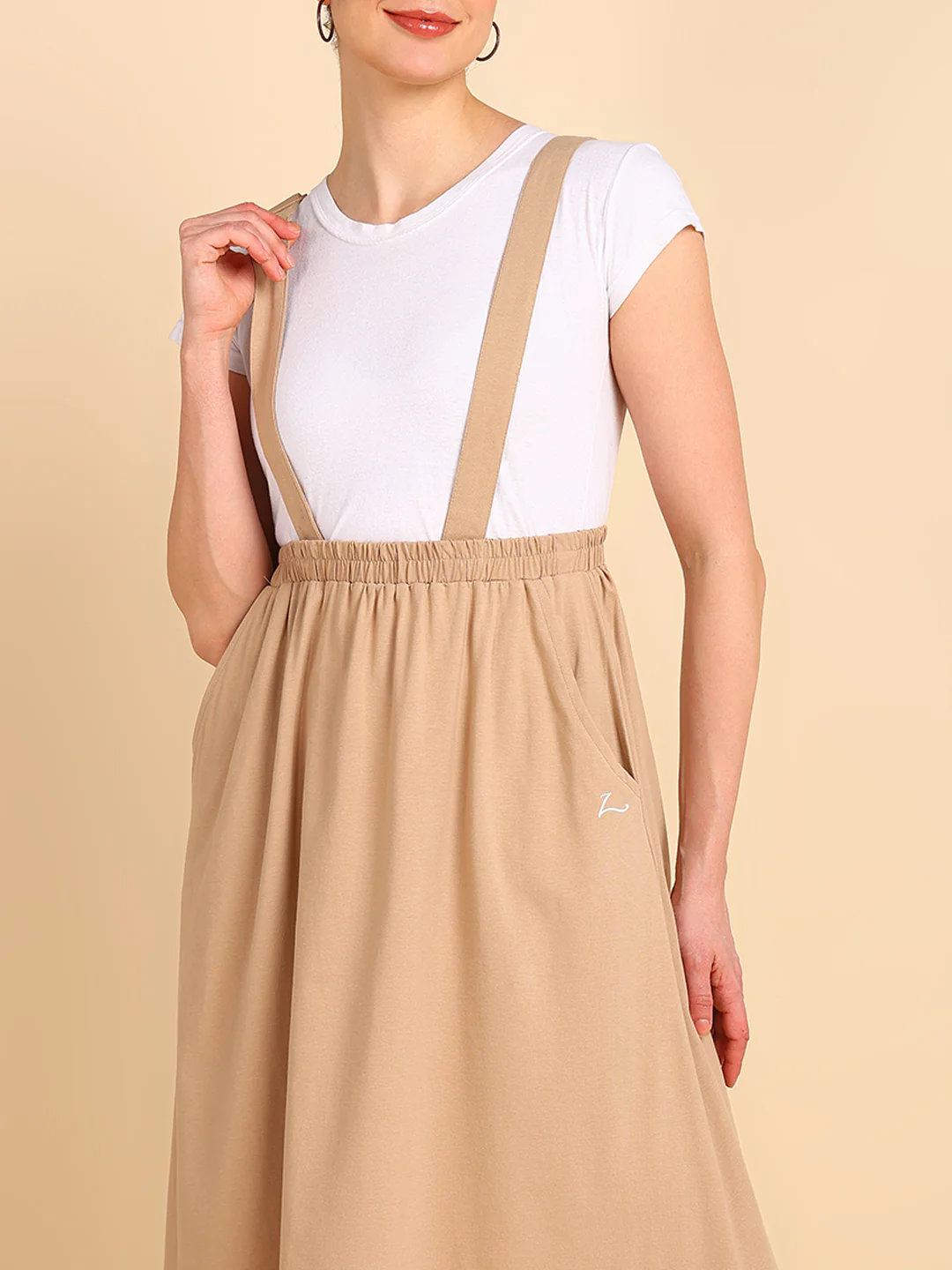 Beige 100% Cotton Jersey Pregnancy Skirt with Detachable Strap & Pockets - Image 9