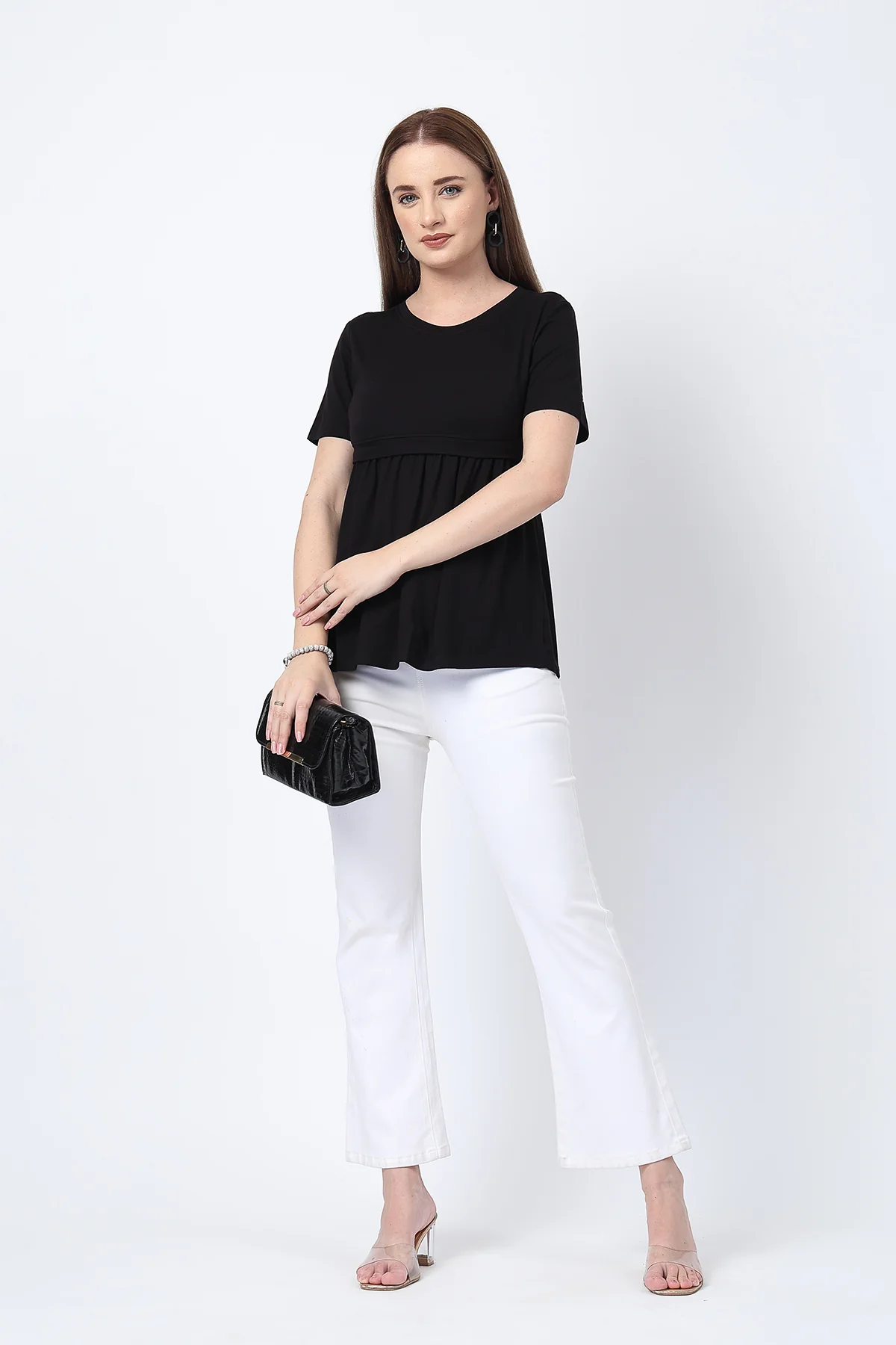 Black Maternity Zipless Feeding Gathered Top - Image 10