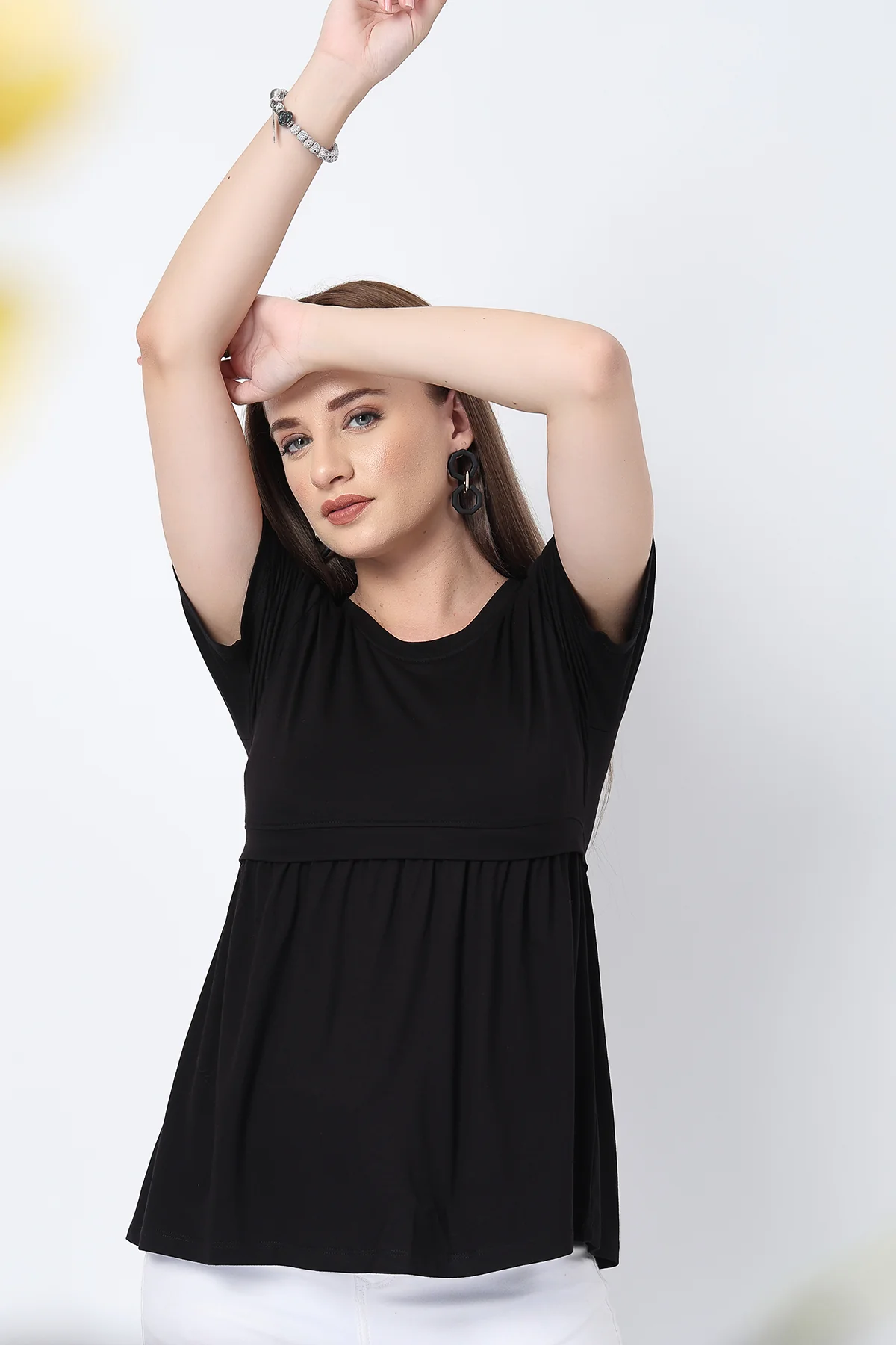 Black Maternity Zipless Feeding Gathered Top - Image 12