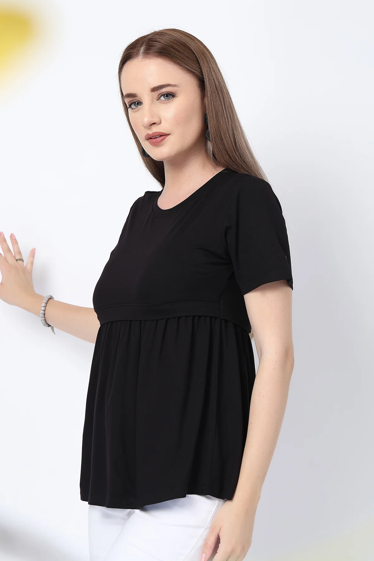 Black Maternity Zipless Feeding Gathered Top - Image 13