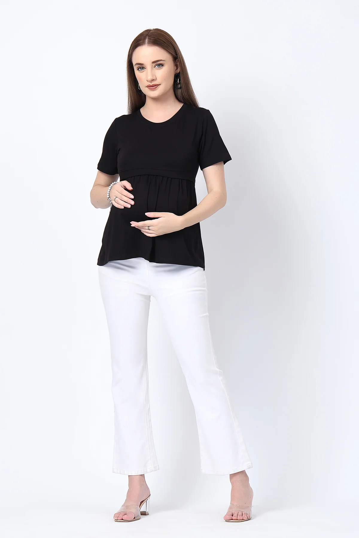 Black Maternity Zipless Feeding Gathered Top - Image 4