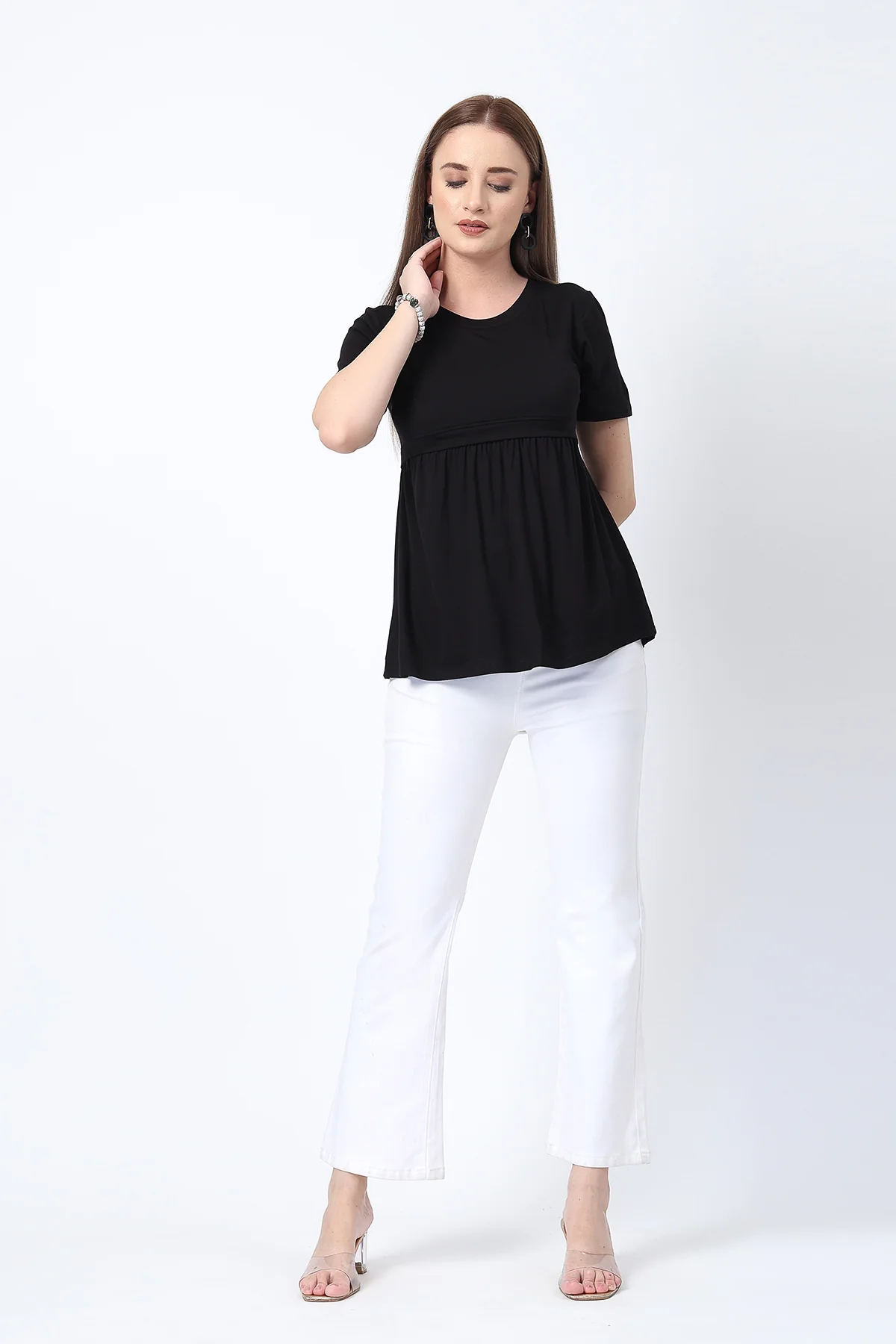Black Maternity Zipless Feeding Gathered Top - Image 8