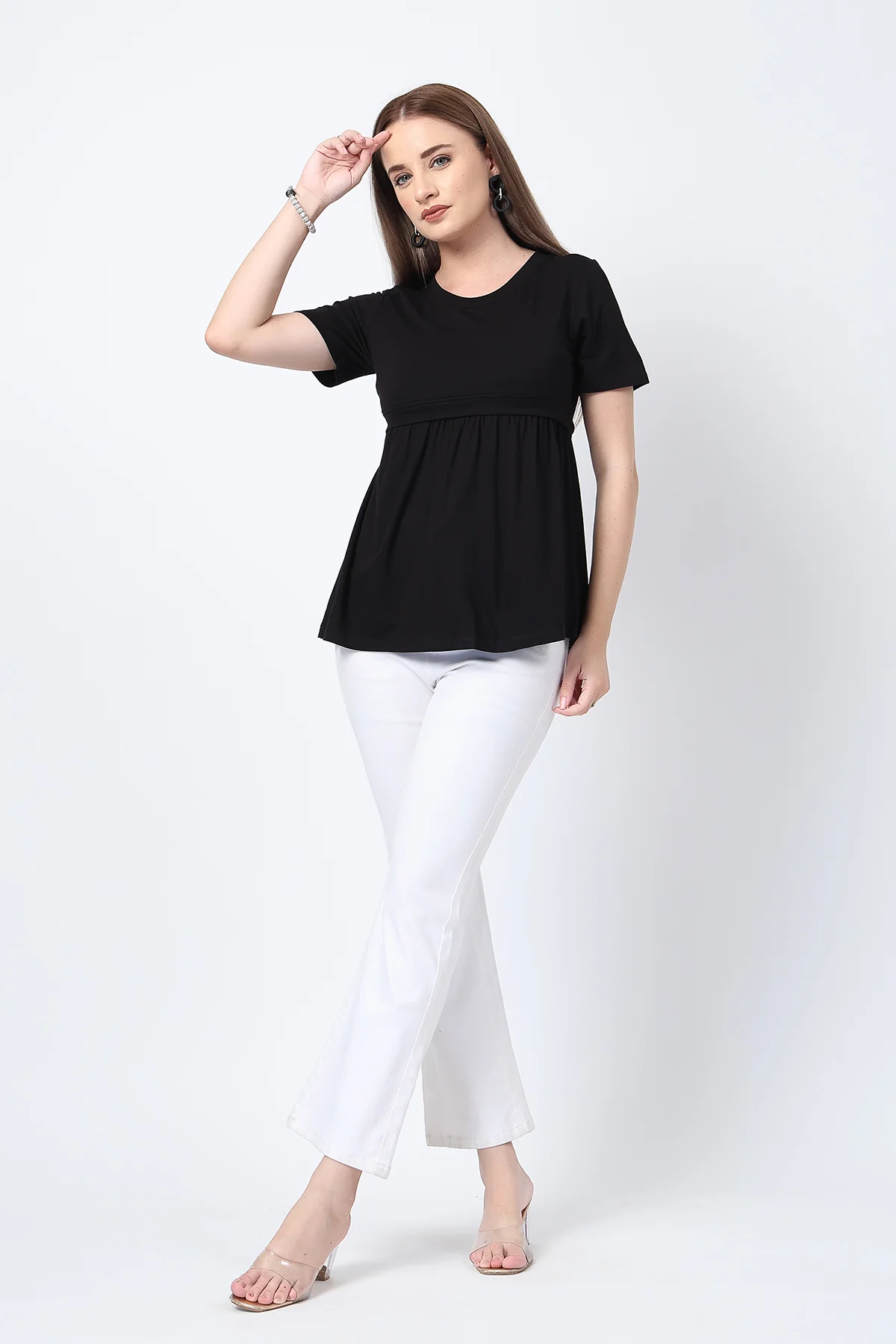 Black Maternity Zipless Feeding Gathered Top - Image 9