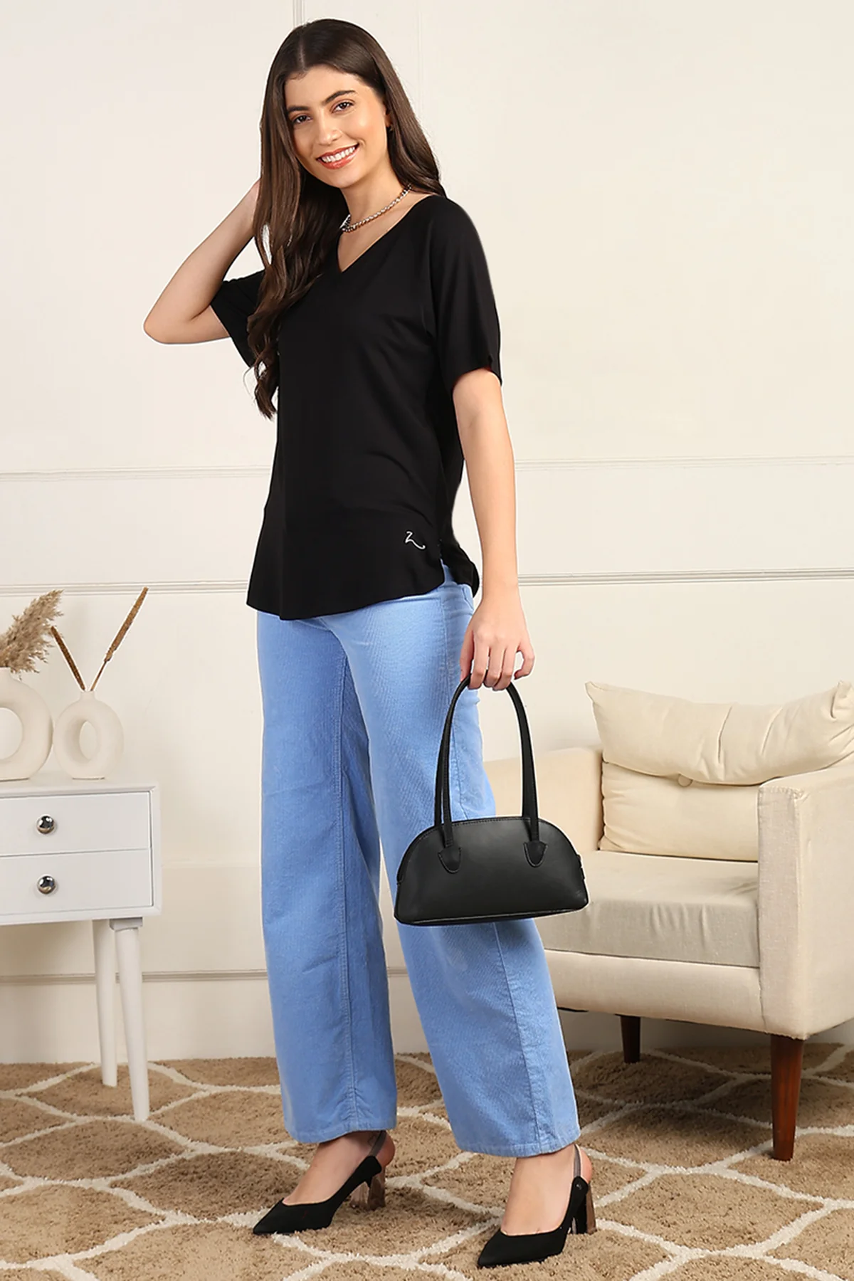 Black Solid Nursing Top with Side Zip Access - Image 6