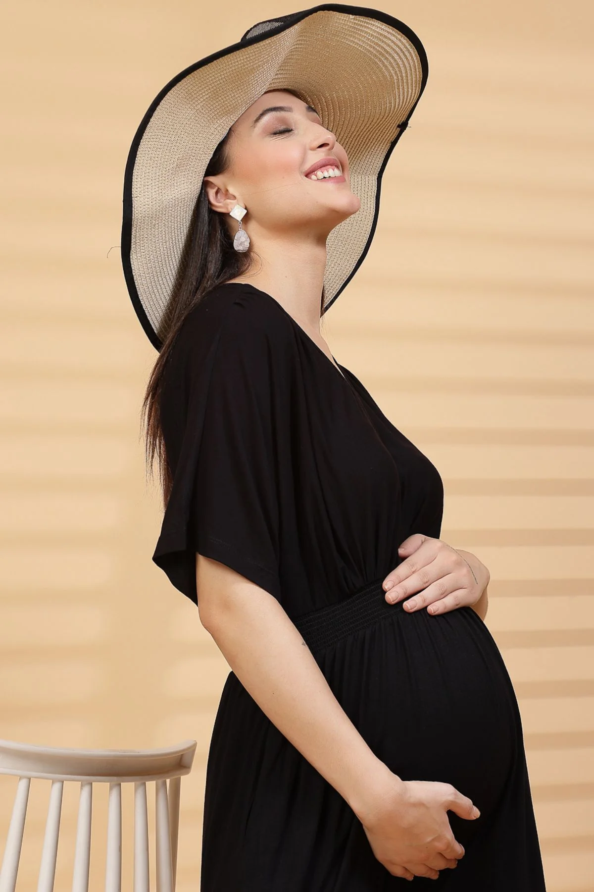 Black Solid Smocked Waist Zipless Feeding Dress - Image 10