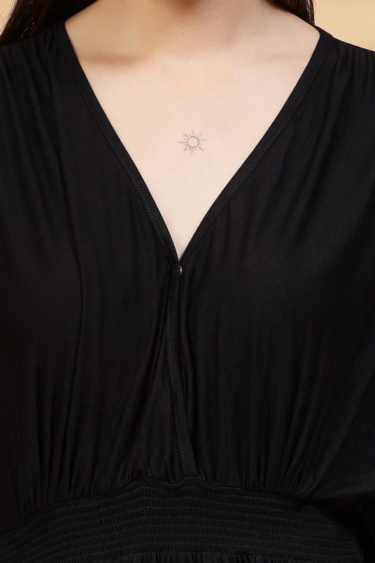 Black Solid Smocked Waist Zipless Feeding Dress - Image 6