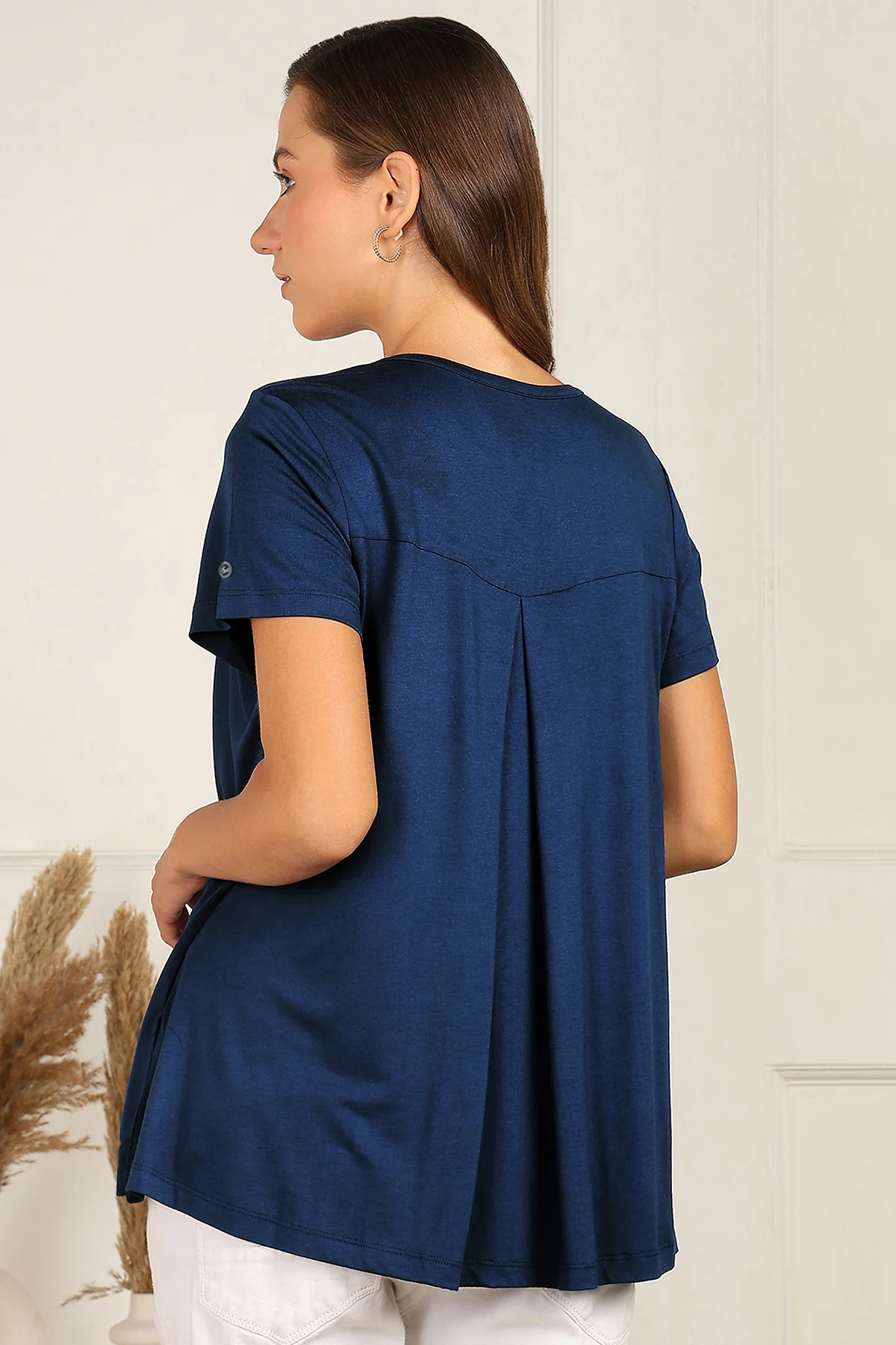 Blue Front & Back Pleated Zipless Nursing Top - Image 5