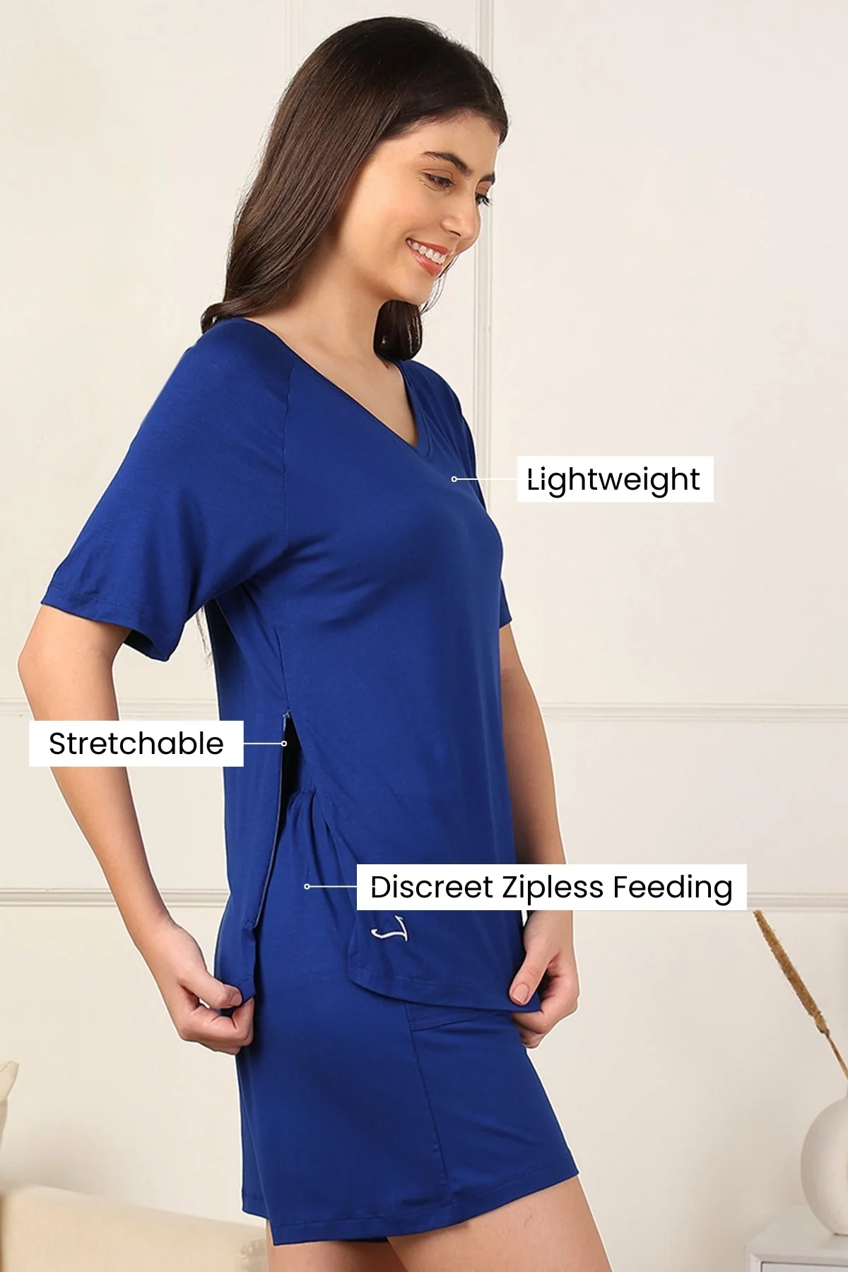 Blue Maternity Nursing Top & Shorts Set - Image 3