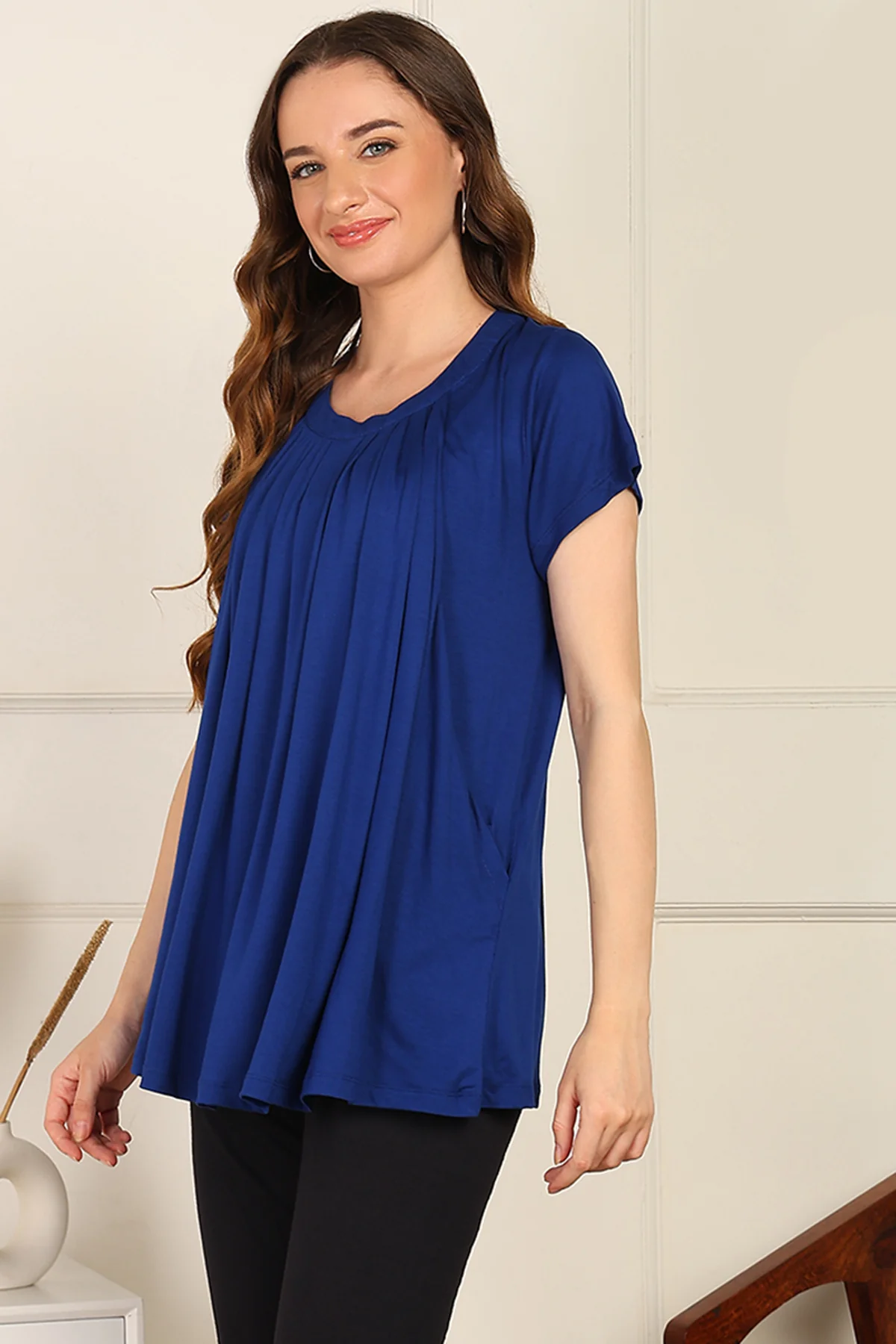 Blue Pleated Zipless Nursing Top - Image 7