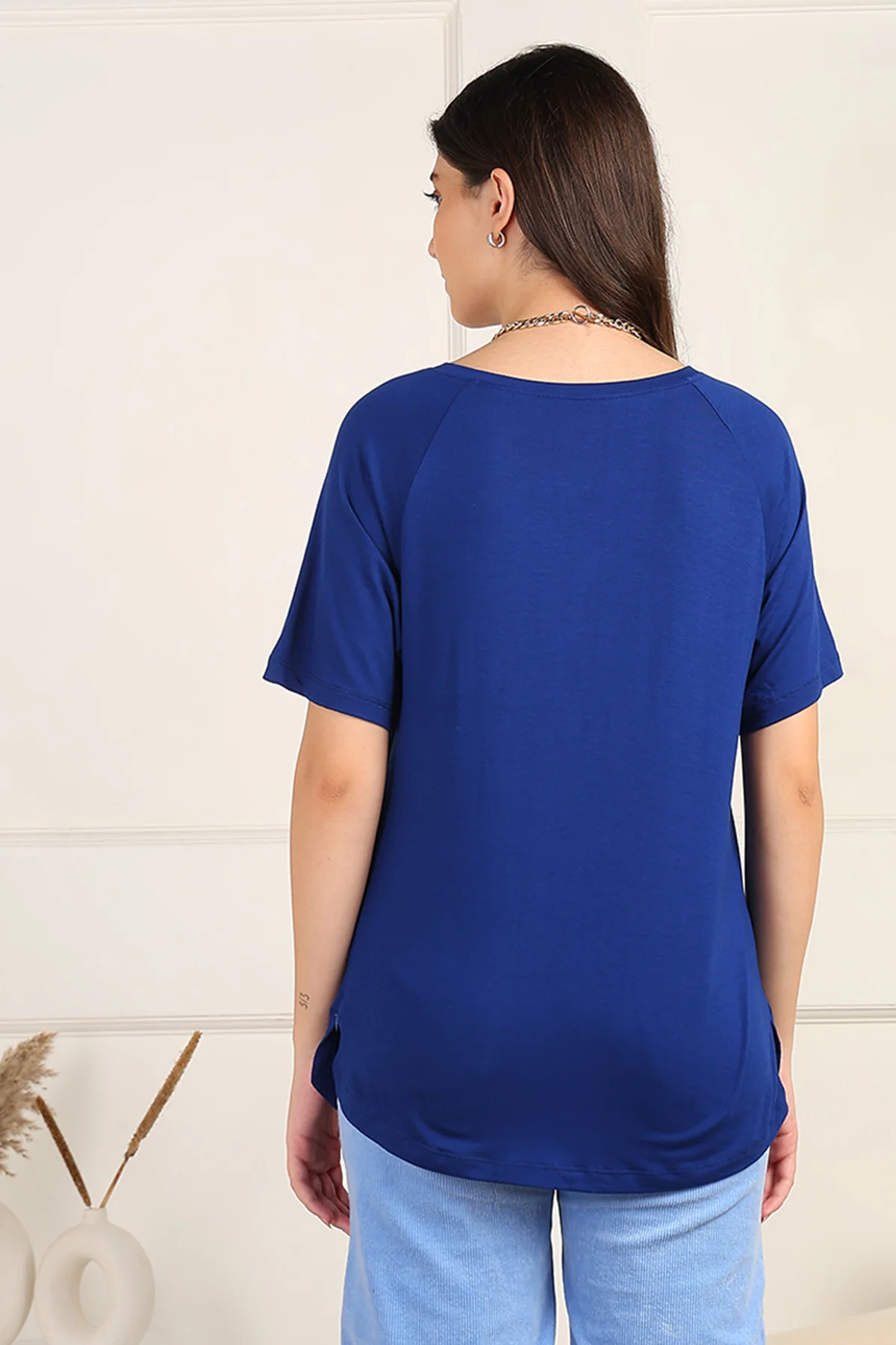 Blue Solid Nursing Top with Side Zip Access - Image 5