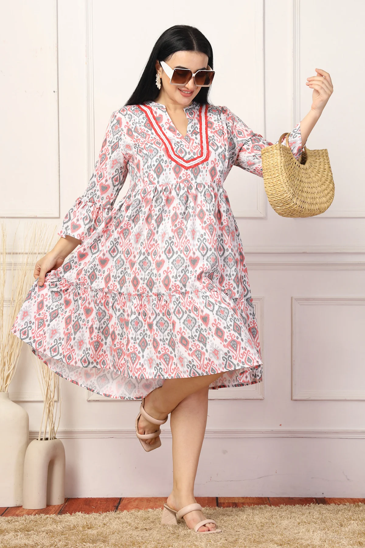 Blush Breeze Ikat Maternity TierDress - Image 4