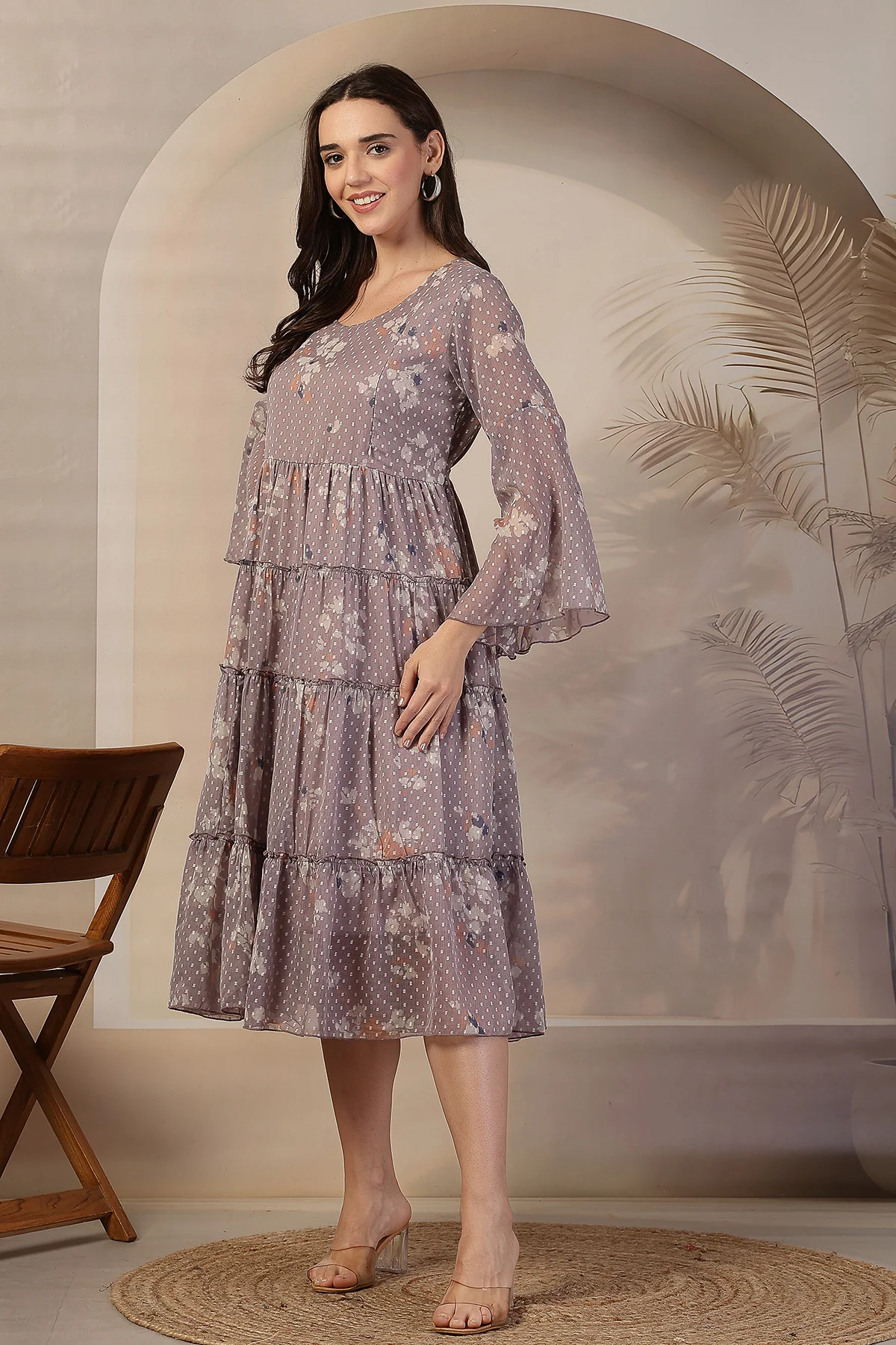 Blush Floral Printed Maternity Feeding Tiered Dress - Image 10