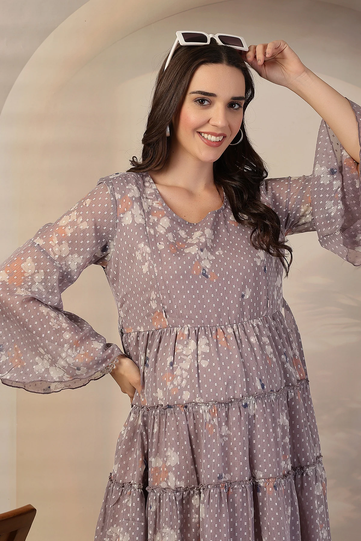 Blush Floral Printed Maternity Feeding Tiered Dress - Image 11