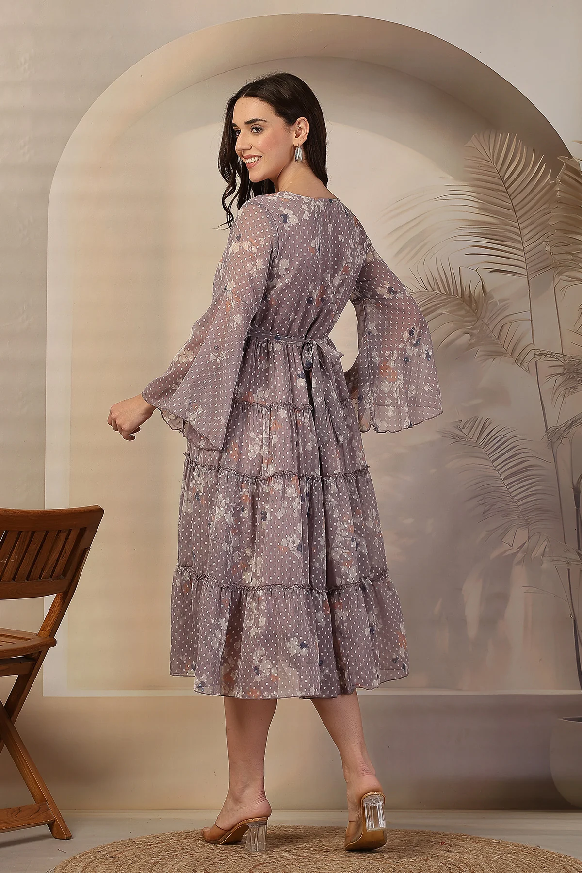Blush Floral Printed Maternity Feeding Tiered Dress - Image 6