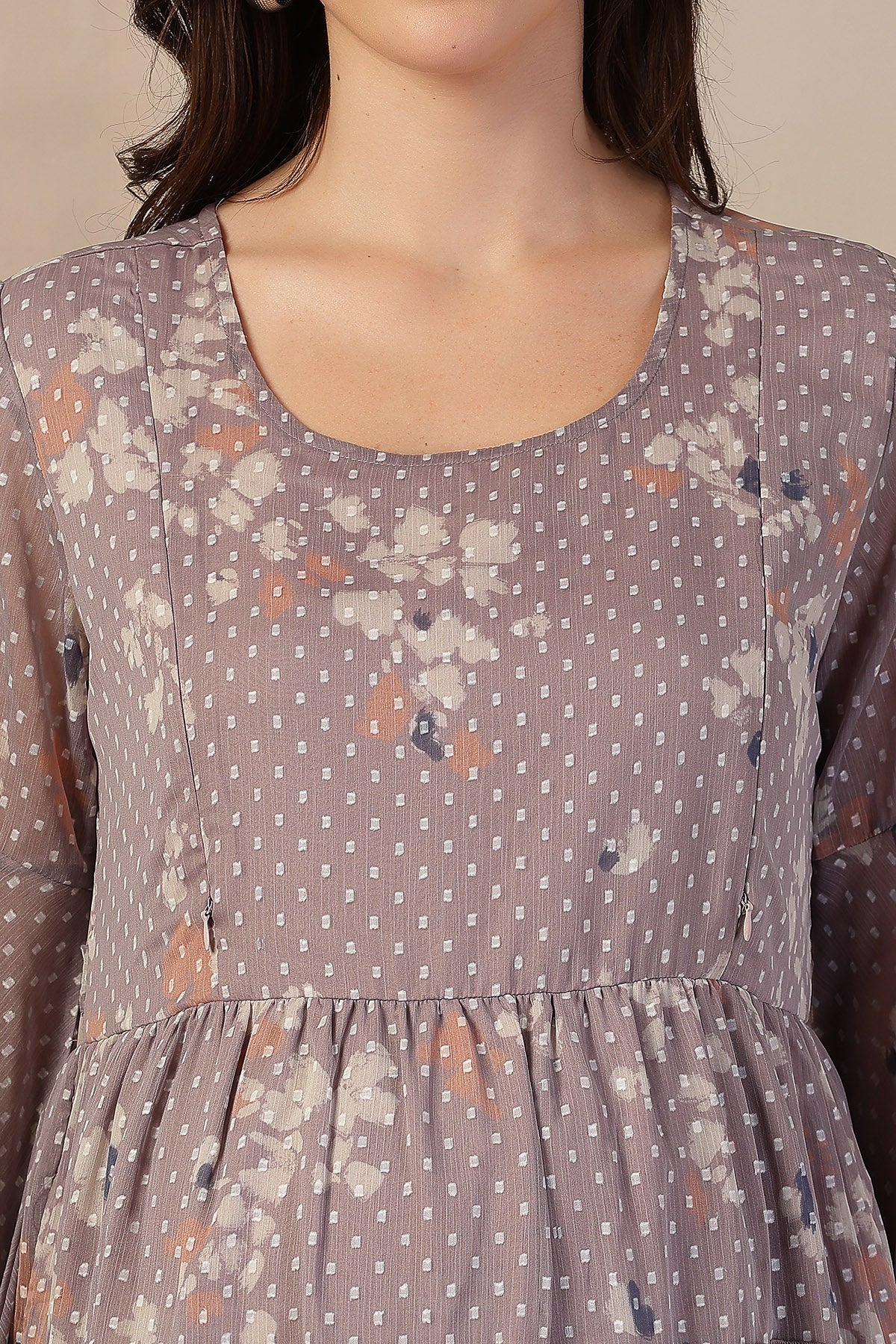 Blush Floral Printed Maternity Feeding Tiered Dress - Image 7