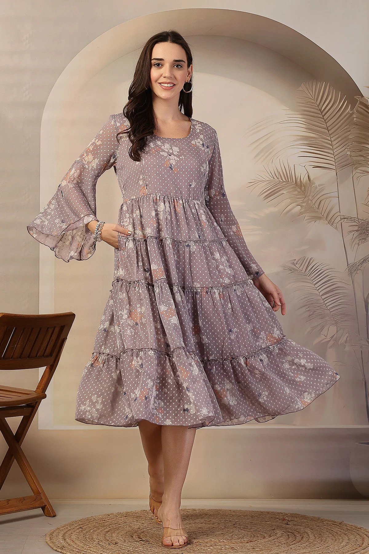 Blush Floral Printed Maternity Feeding Tiered Dress - Image 8